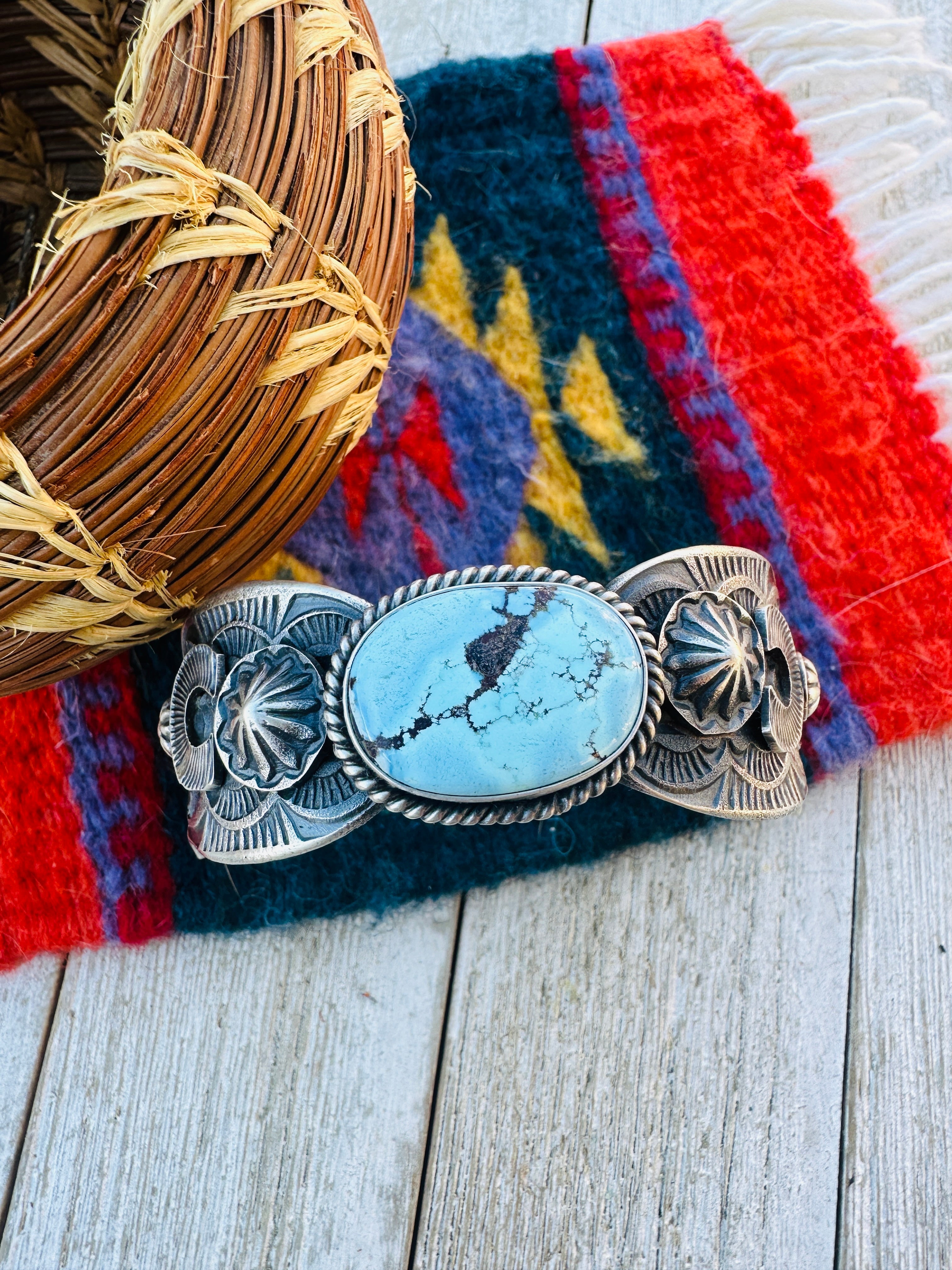 Handcrafted Turquoise & Sterling Silver Cuff Bracelet by Kevin Billah