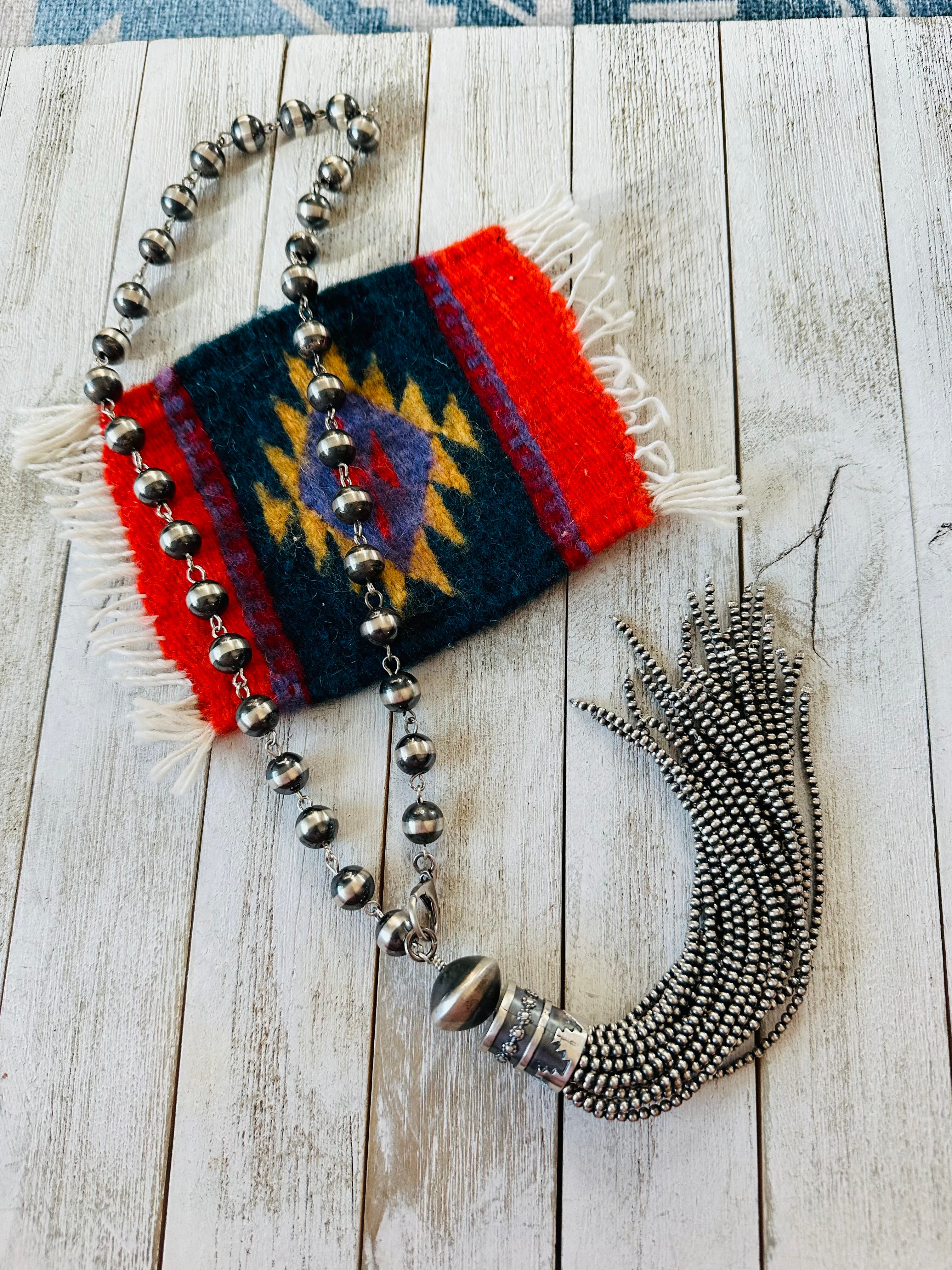 Navajo Sterling Silver Beaded Tassel Blossom Necklace