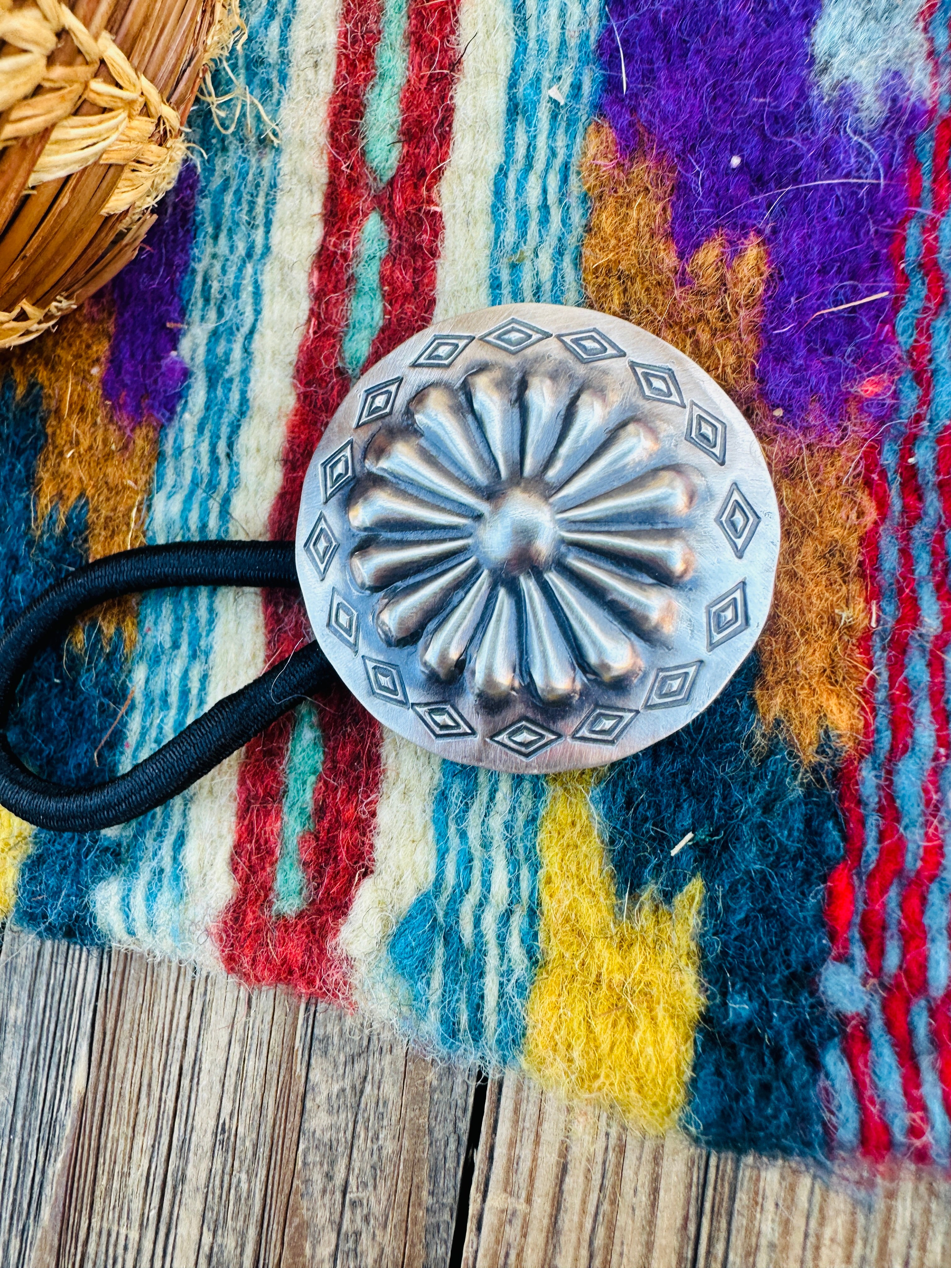 Handcrafted Sterling Silver Concho Hair Tieo