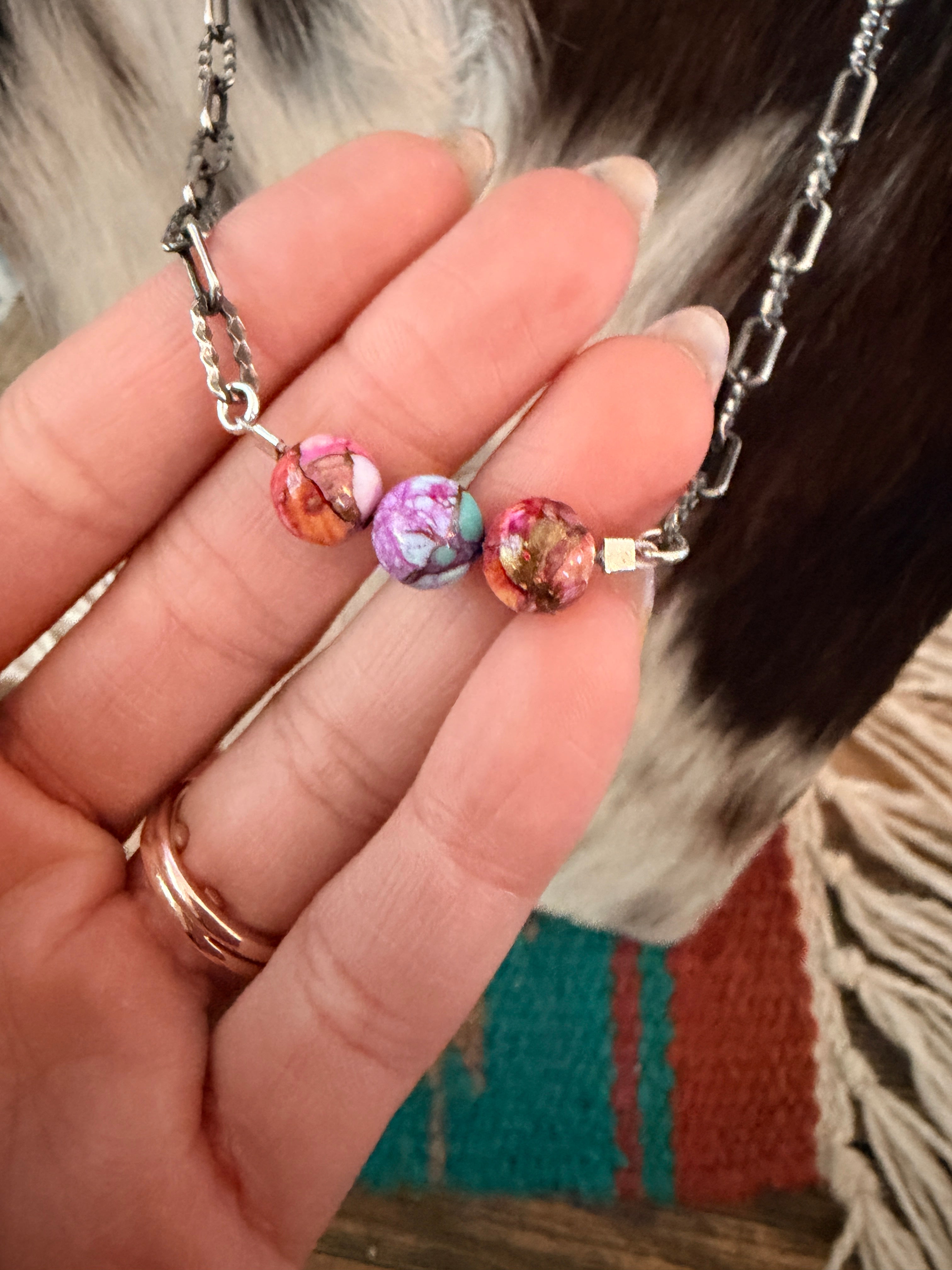 Handmade Sterling Silver & Pink Dream Mojave Beaded Necklace