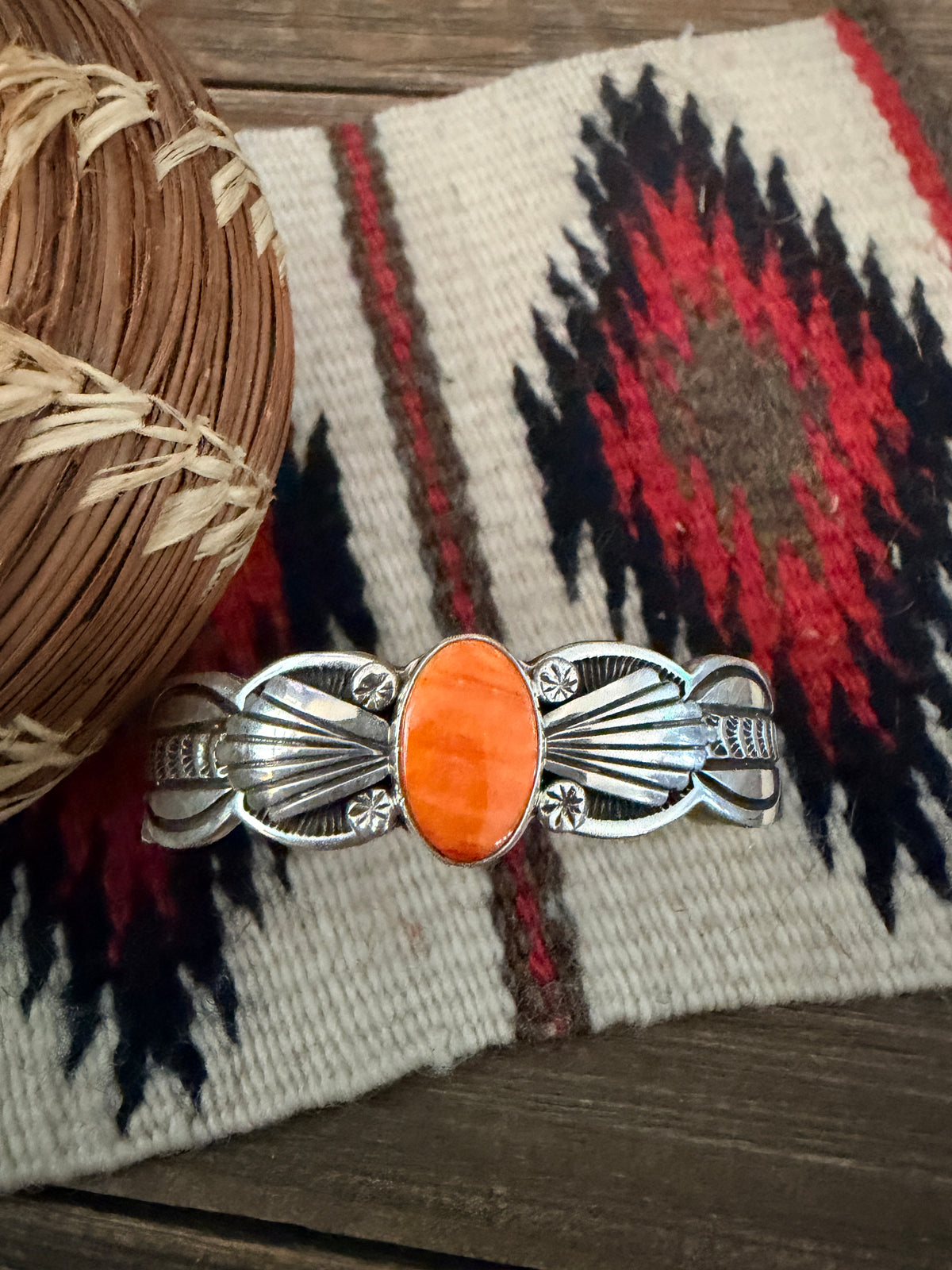 Handcrafted Orange Spiny & Sterling Silver Cuff Bracelet