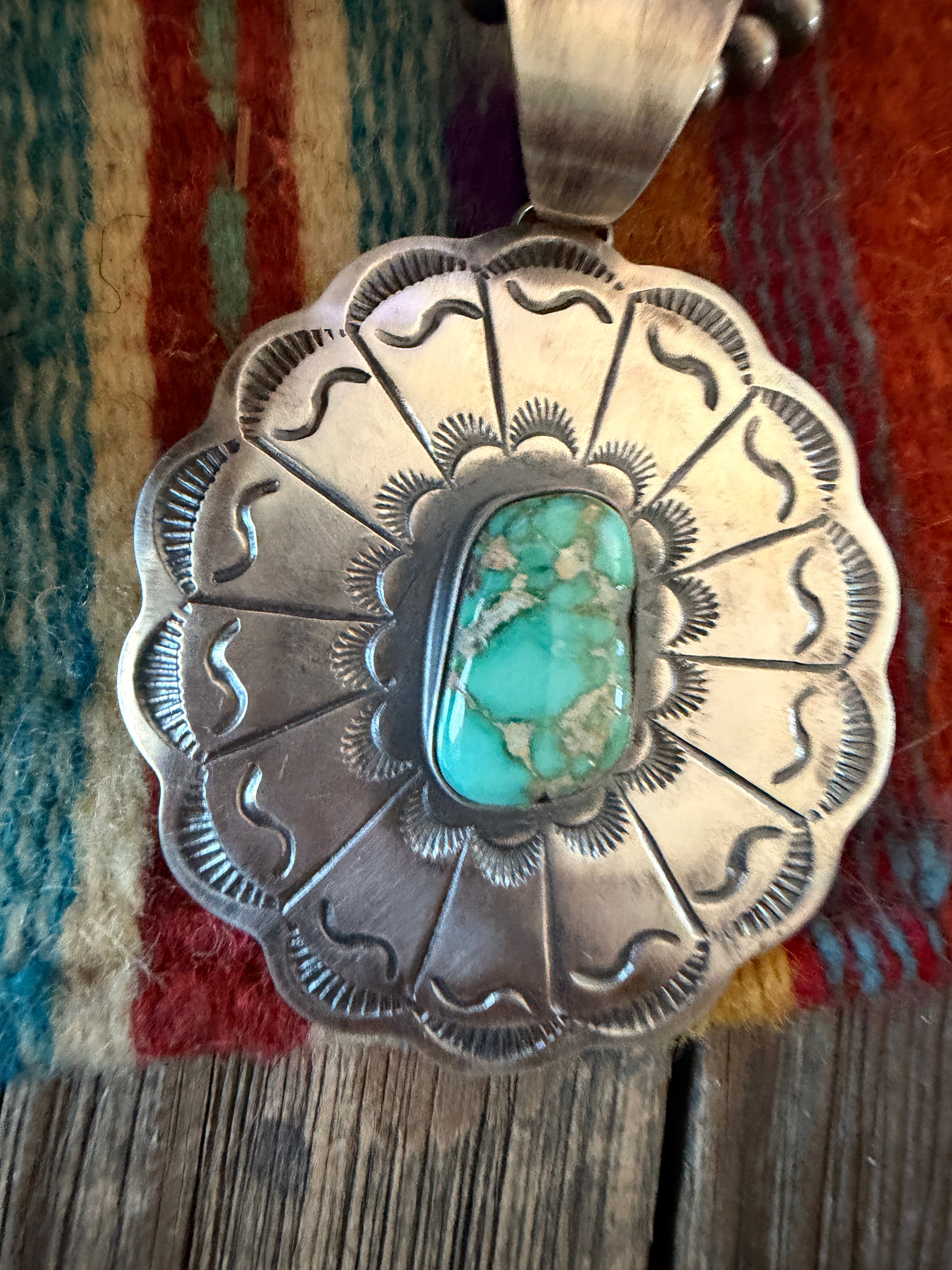 Handcrafted Turquoise and Sterling Silver Concho Pendant by Chimney Butte