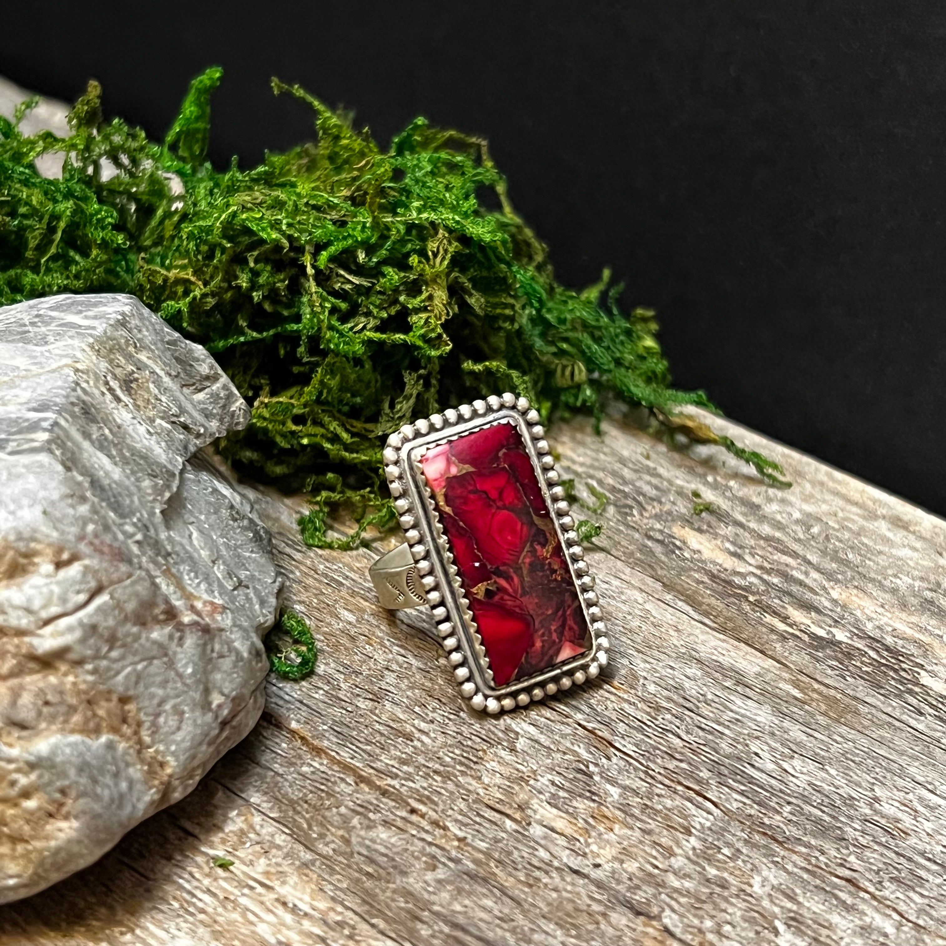 Handmade Sterling Silver Rose Dahlia Rectangle Ring