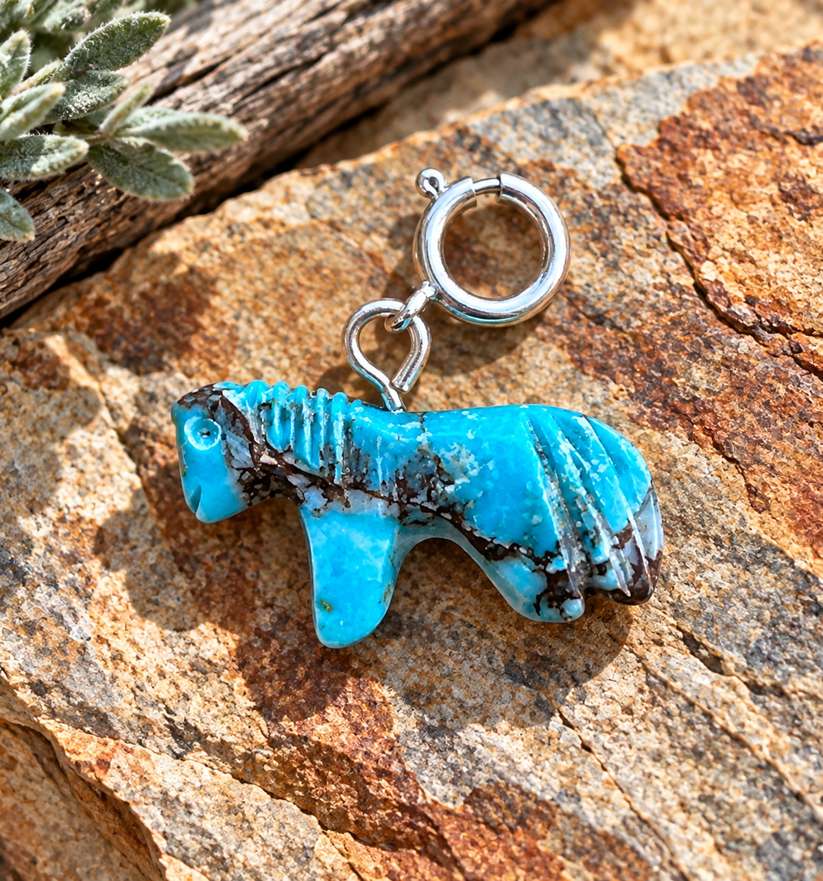 Handcrafted Turquoise Blue  Mojave Horse Charm