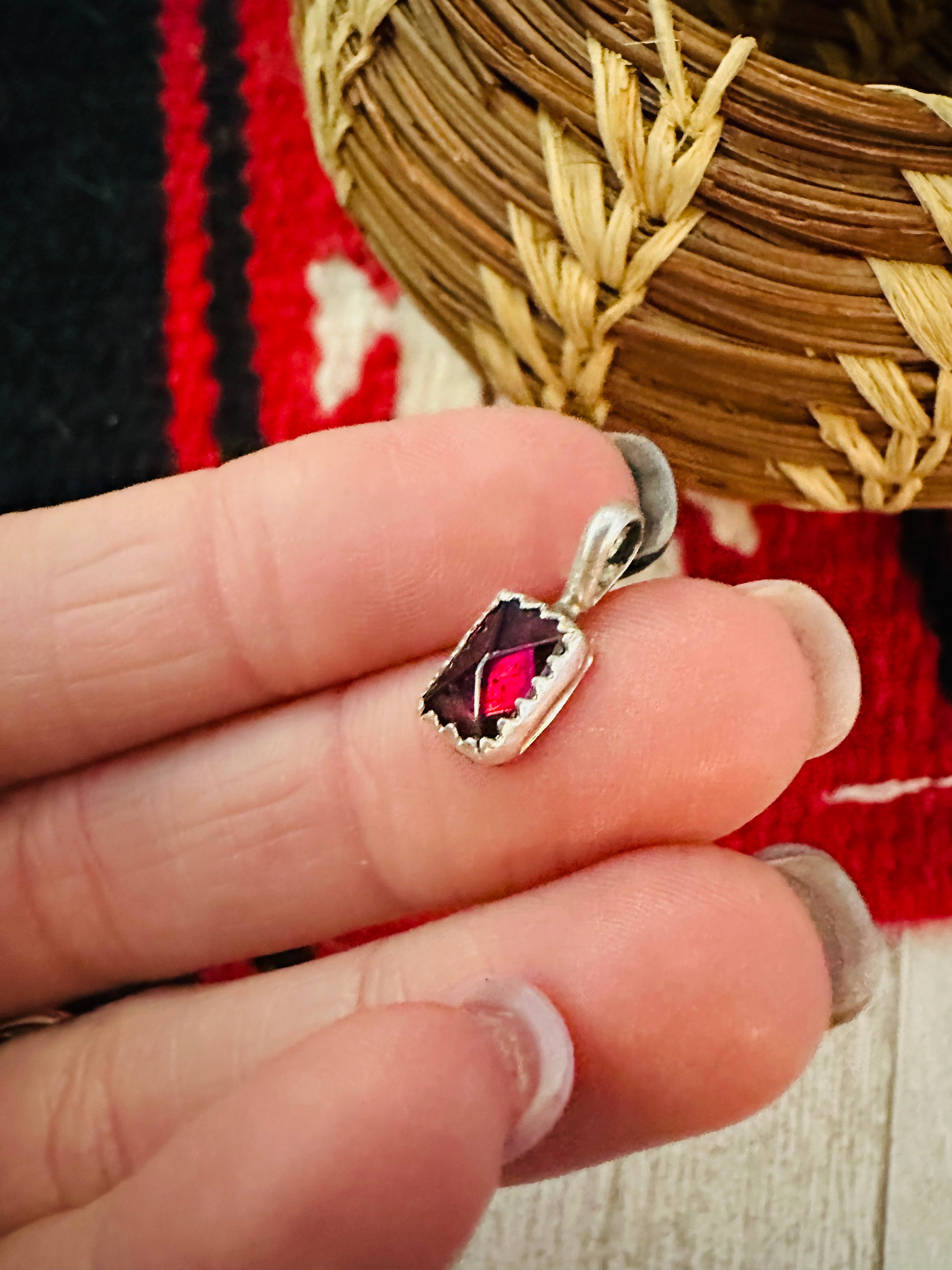 Navajo Sterling Silver & Garnet Mini Pendant