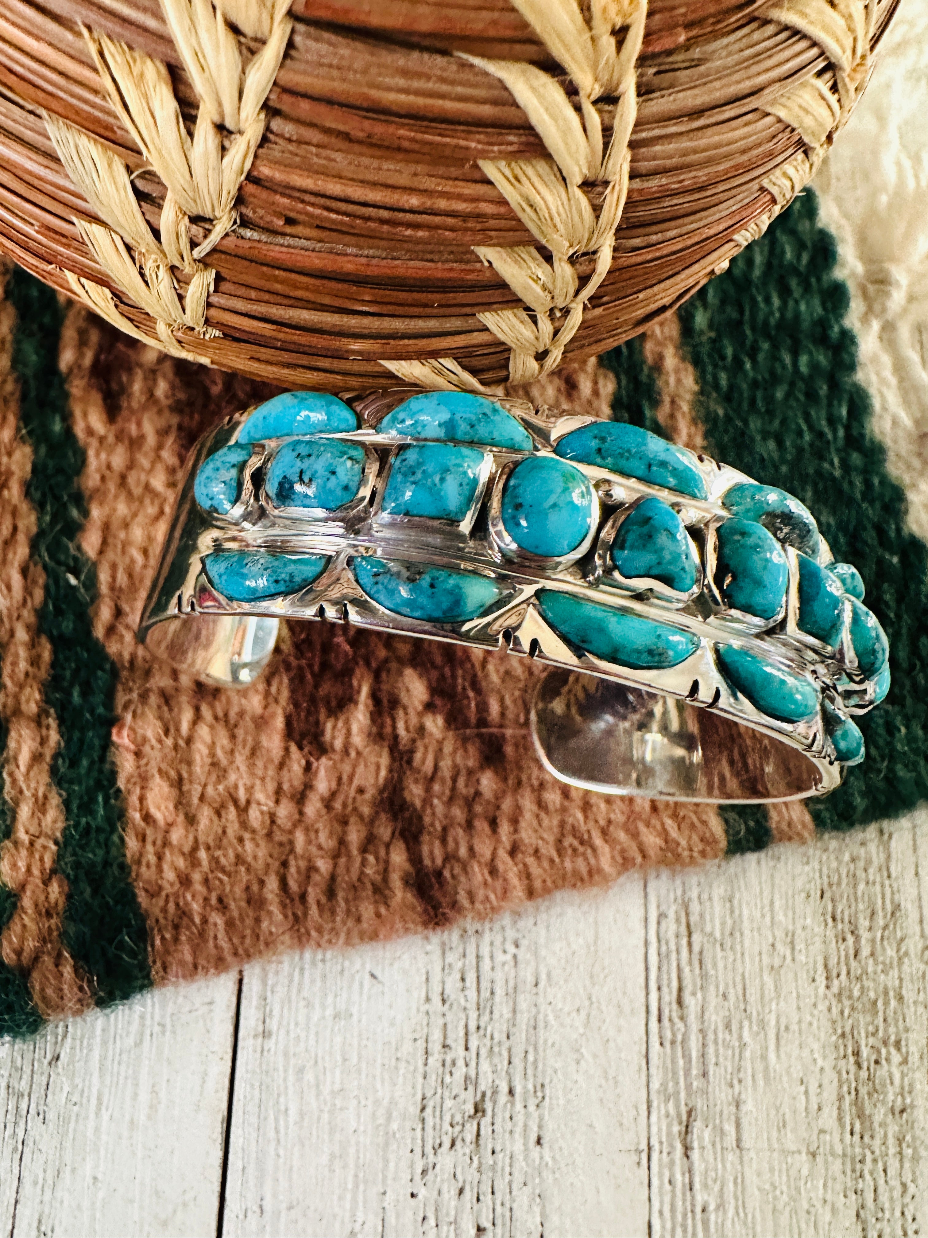 Old Pawn Navajo Sterling Silver & Turquoise Cuff Bracelet