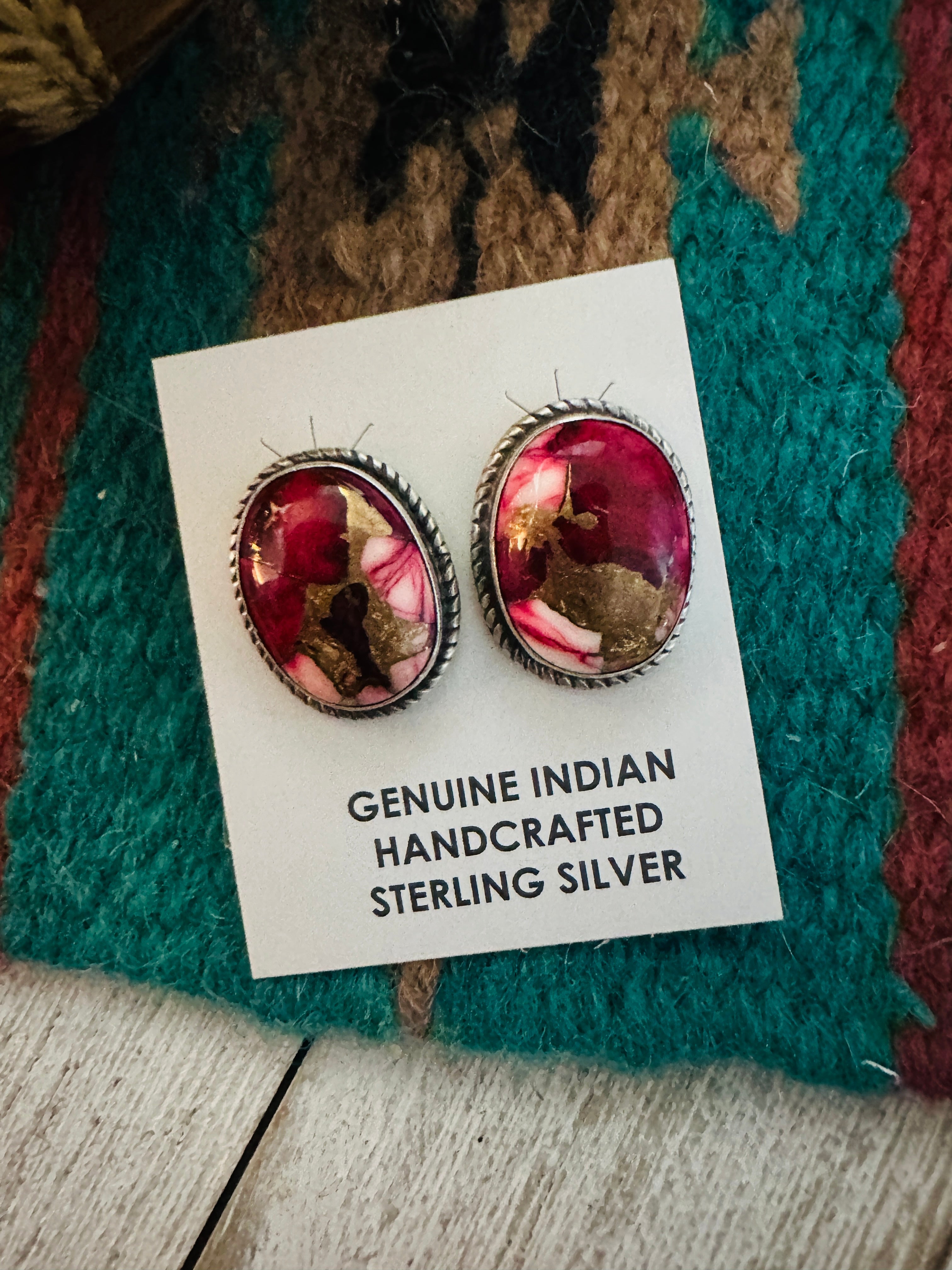 Navajo Sterling Silver & Pink Dahlia Post Earrings