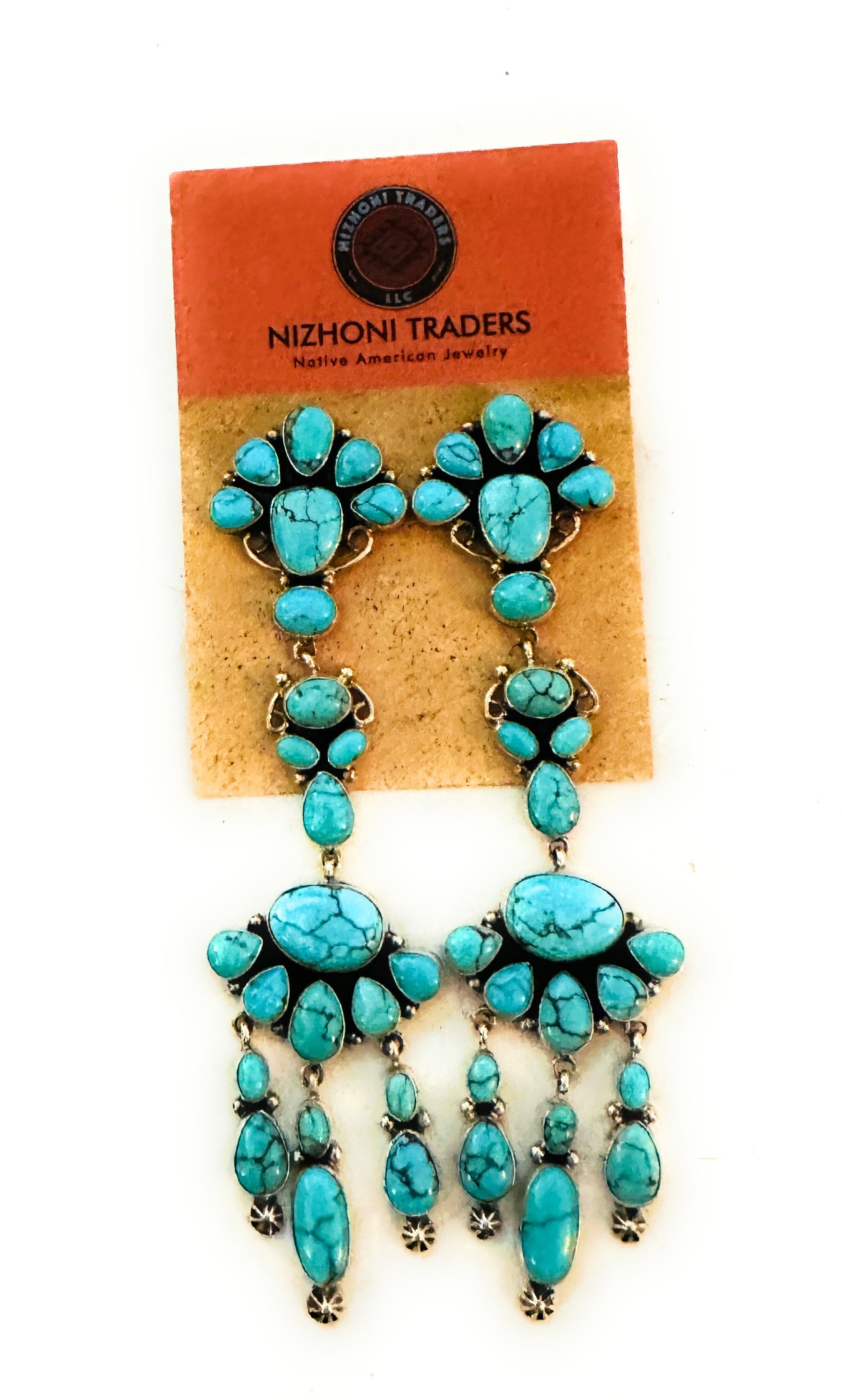 Navajo Turquoise & Sterling Silver Chandelier Dangle Earrings