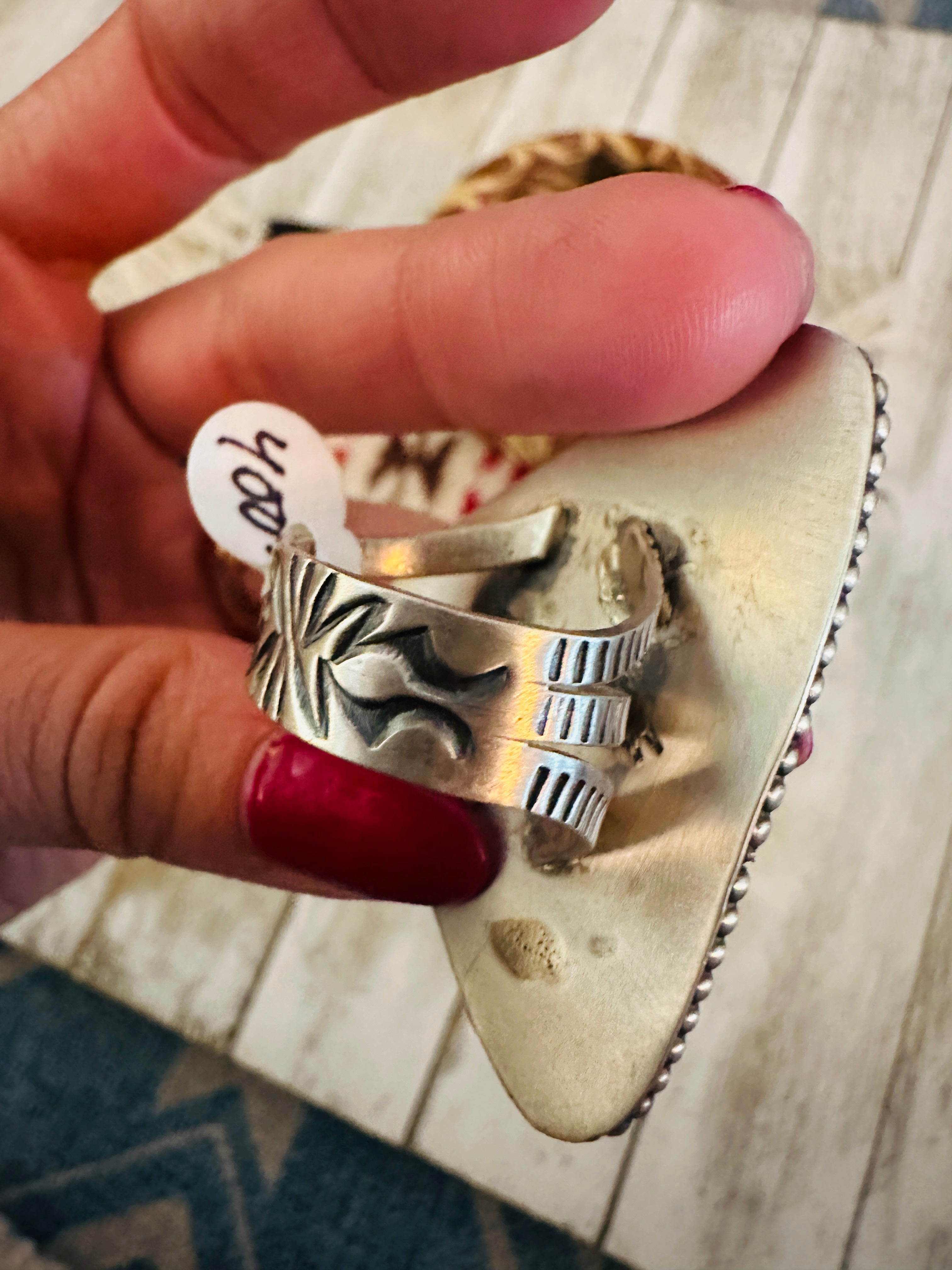 Hand Crafted Hubei Turquoise & Sterling Silver Ring Size 9