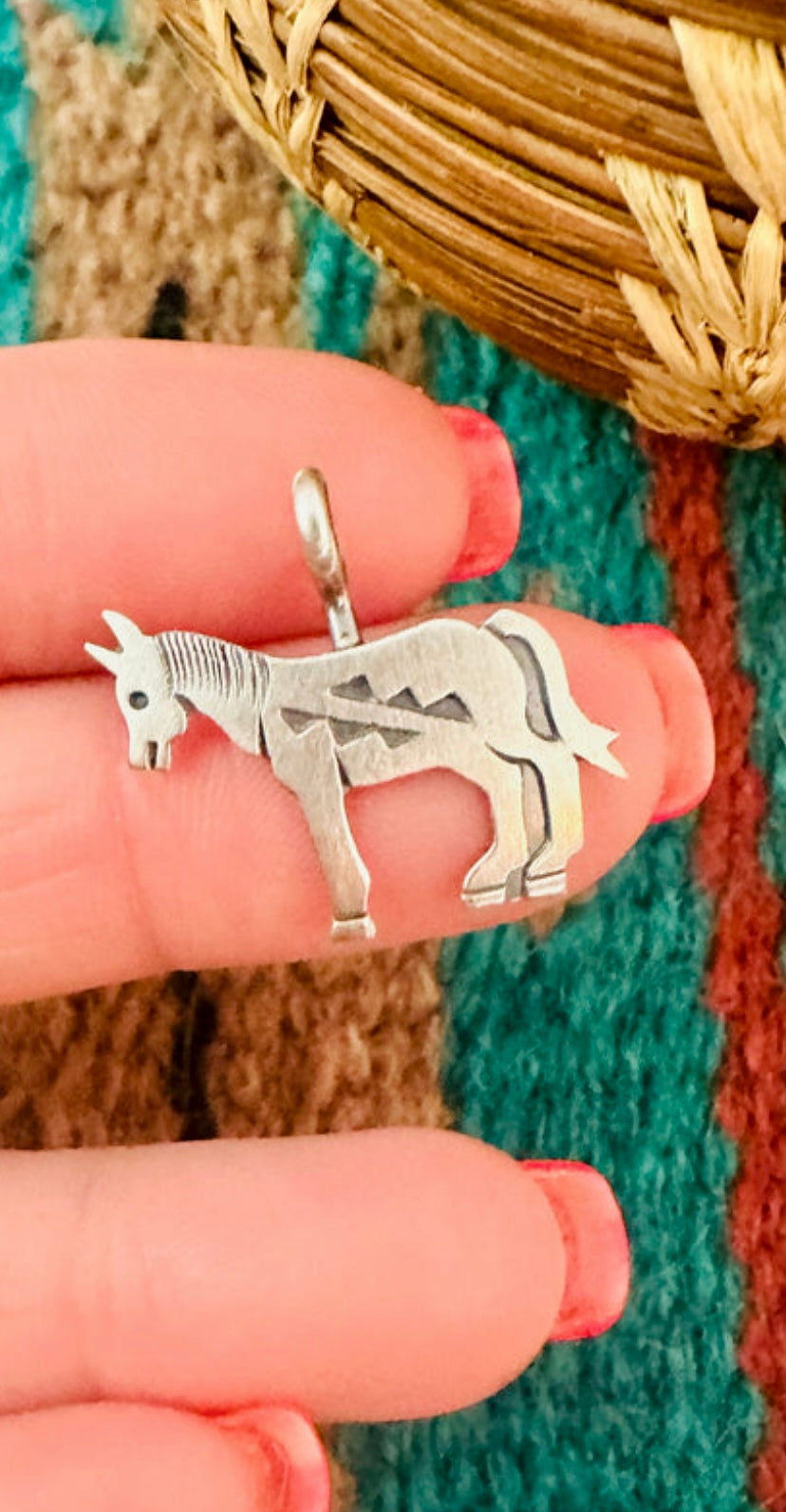 Navajo Hand Stamped Sterling Silver Horse Pendant