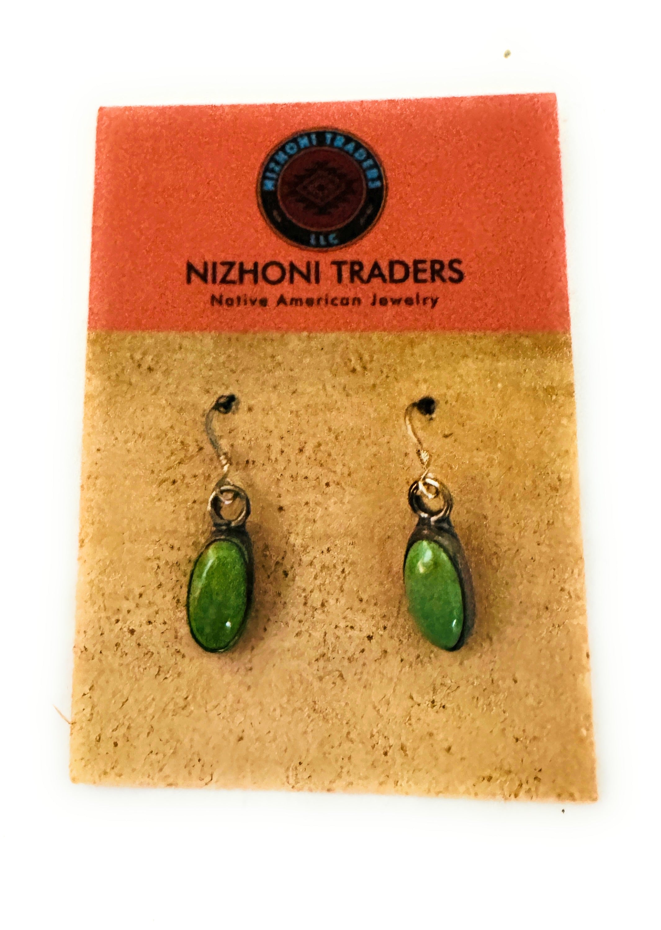 Navajo Green Turquoise And Sterling Silver Dangle Earrings