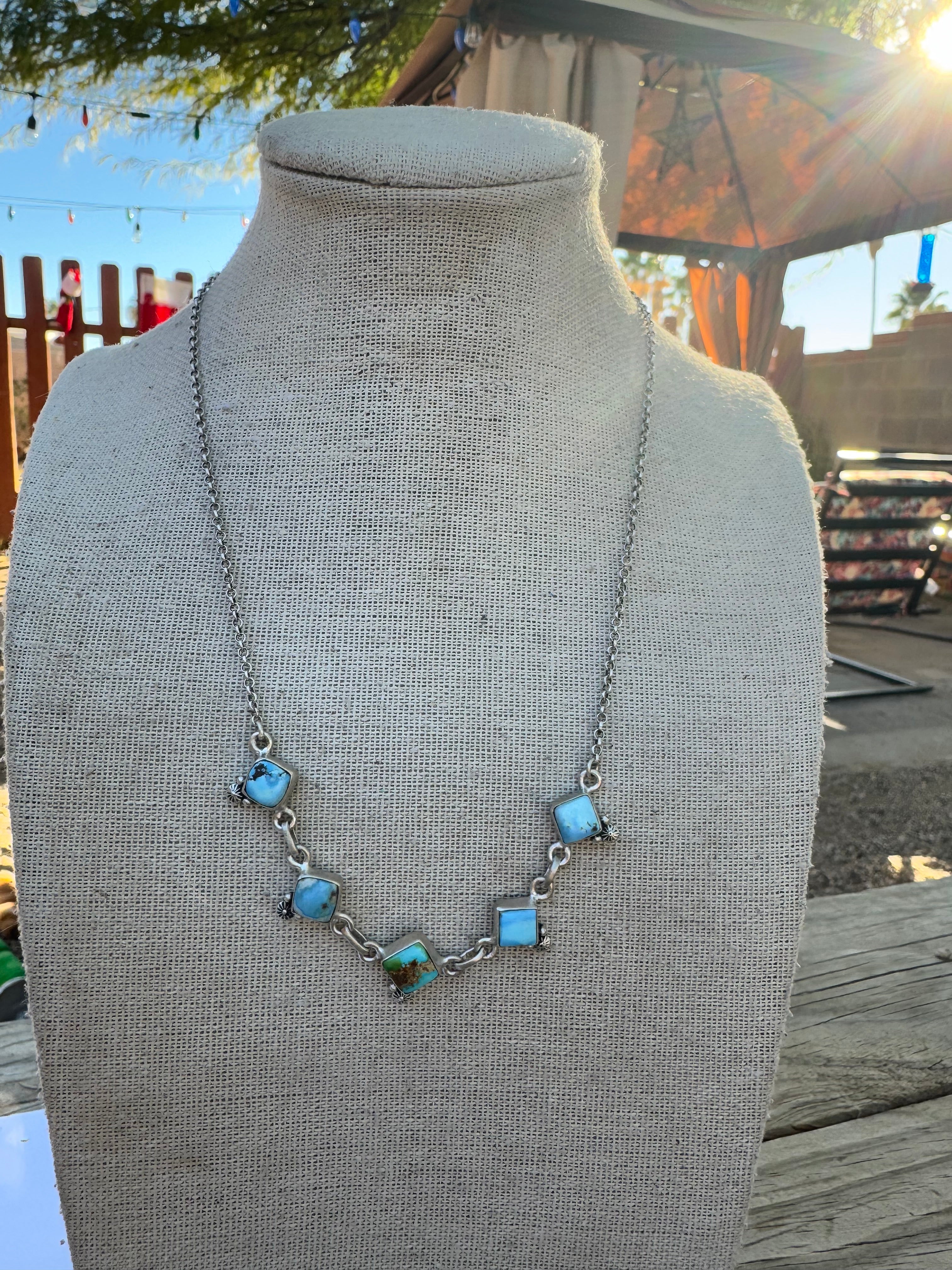 Handmade Sterling Silver, Golden Hills Turquoise & Sonoran Mountain Turquoise Necklace