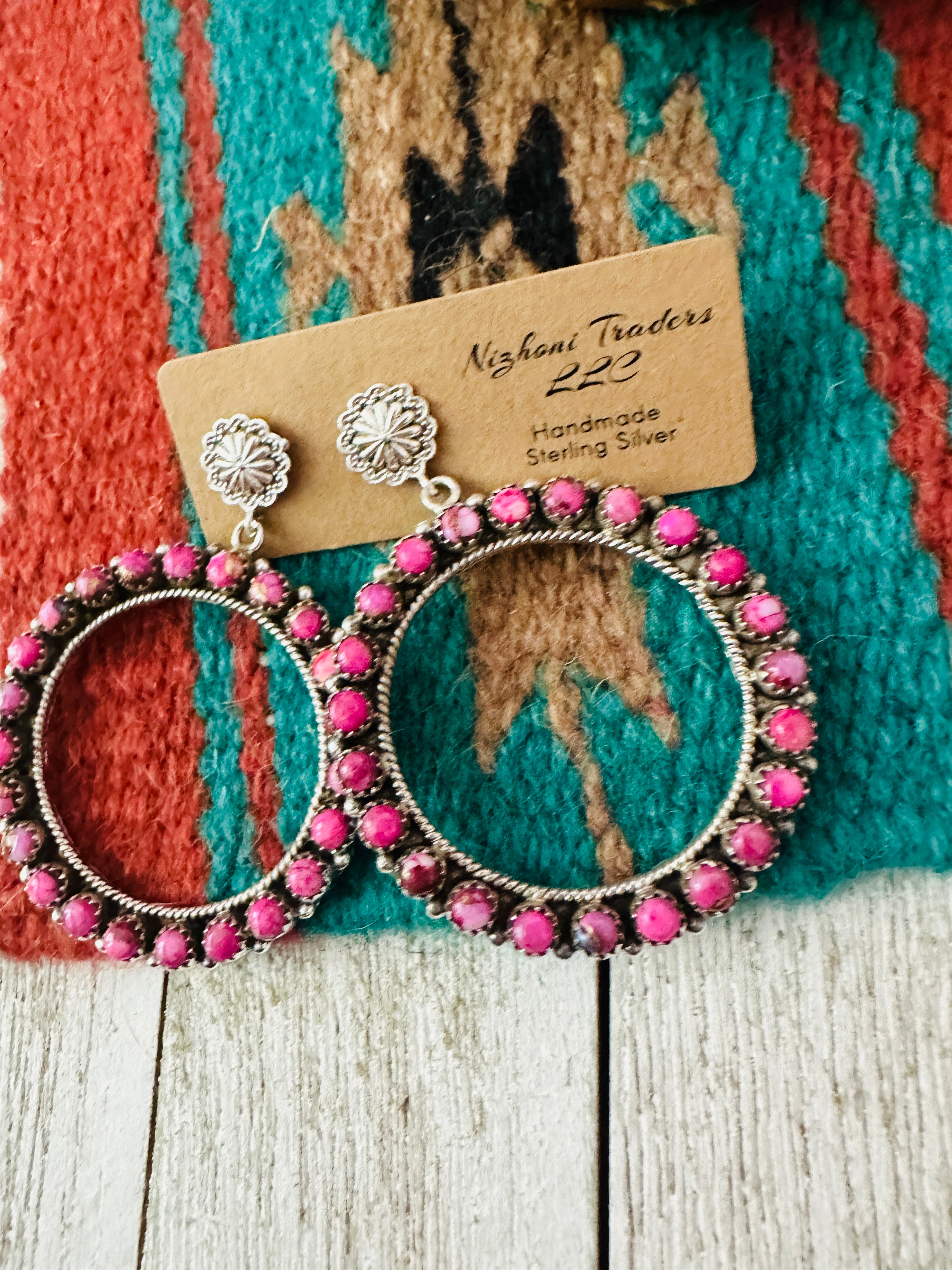 Handmade Pink Mojave & Sterling Silver Circle Dangle Earrings