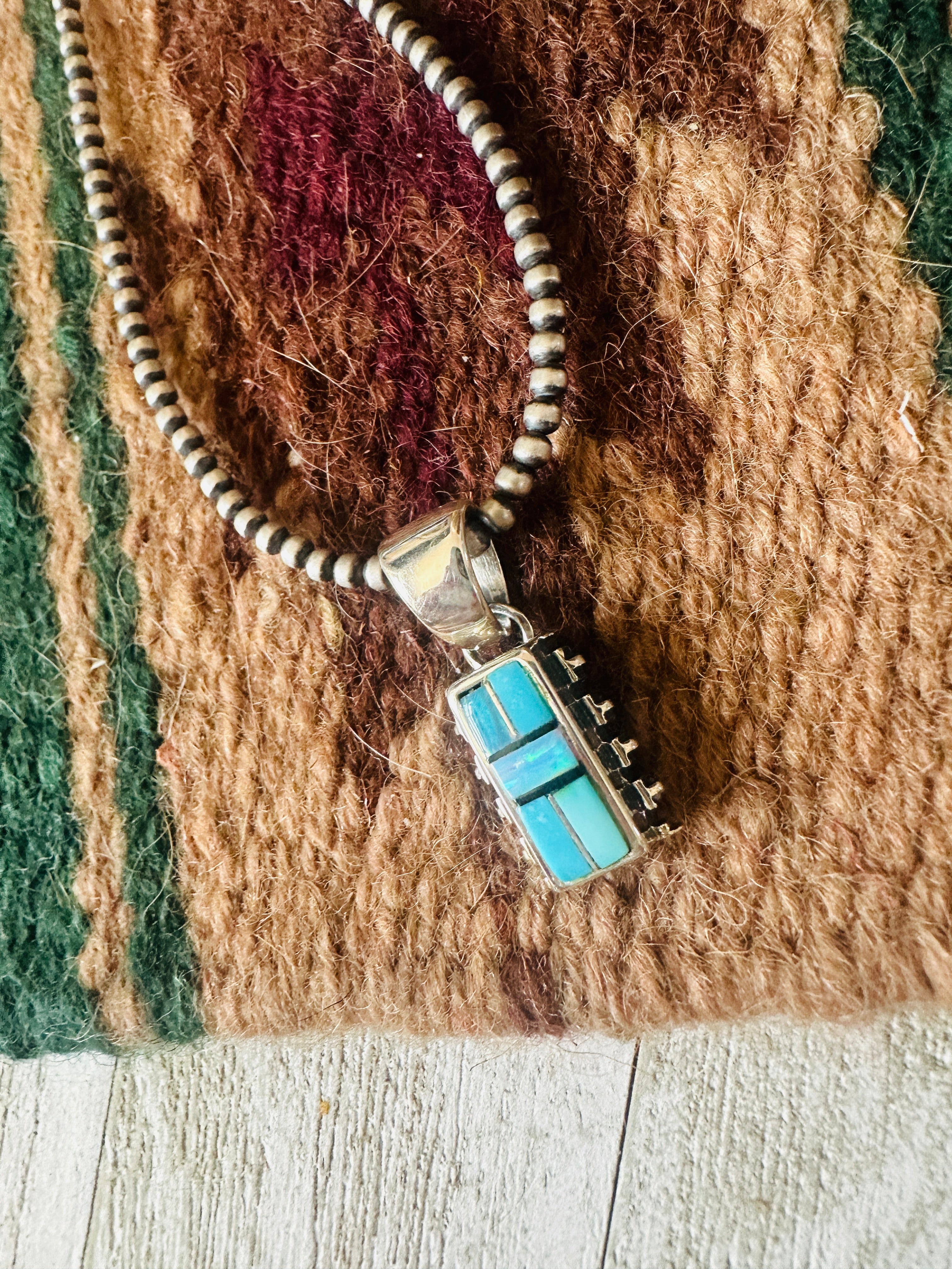 Navajo Multi Stone & Sterling Silver Inlay Pendant