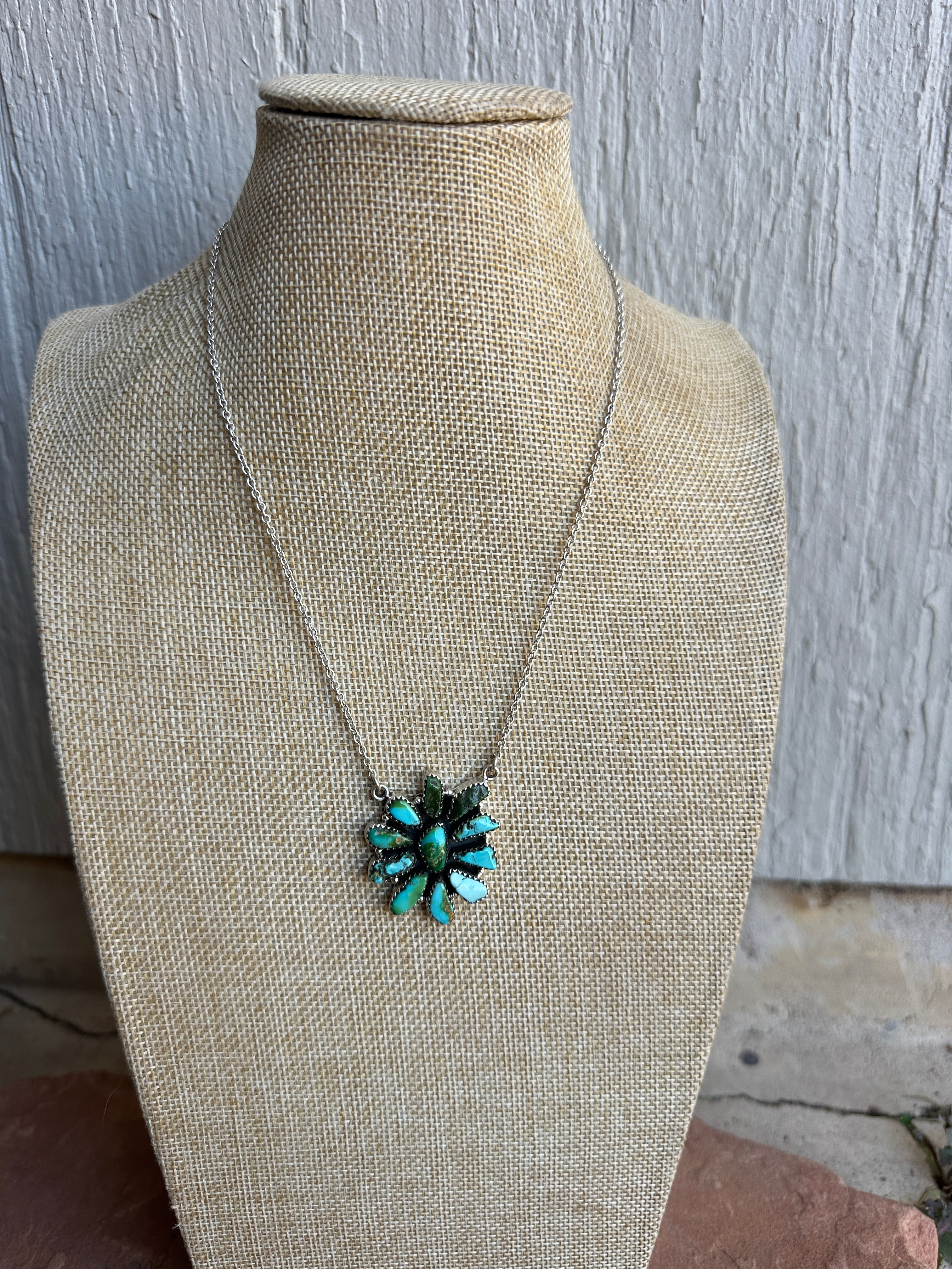 Beautiful Handmade Sterling Silver & Turquoise Cluster Necklace