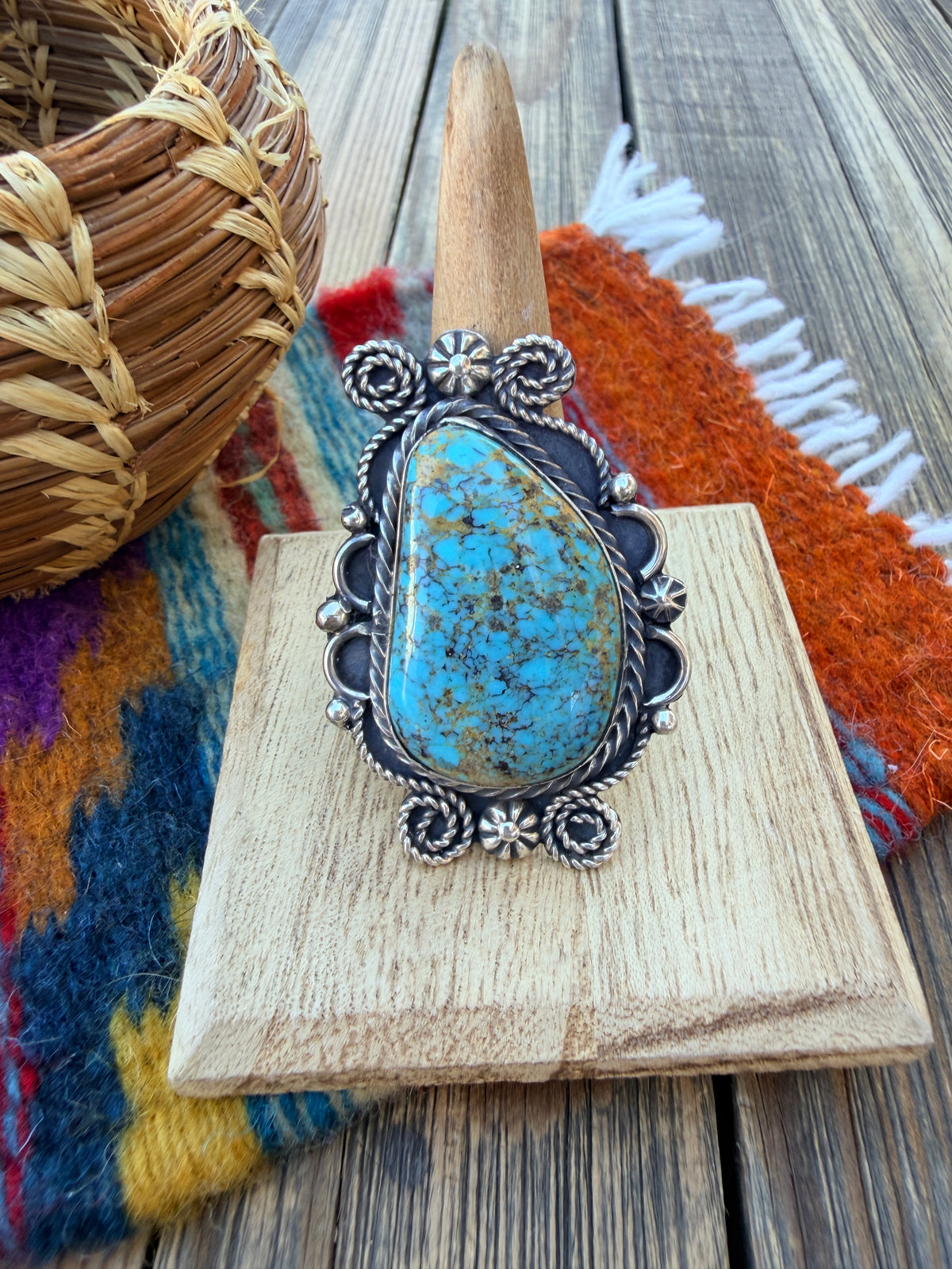 Handcrafted Royston Turquoise & Sterling Silver Ring 9 by Rosella Paxson