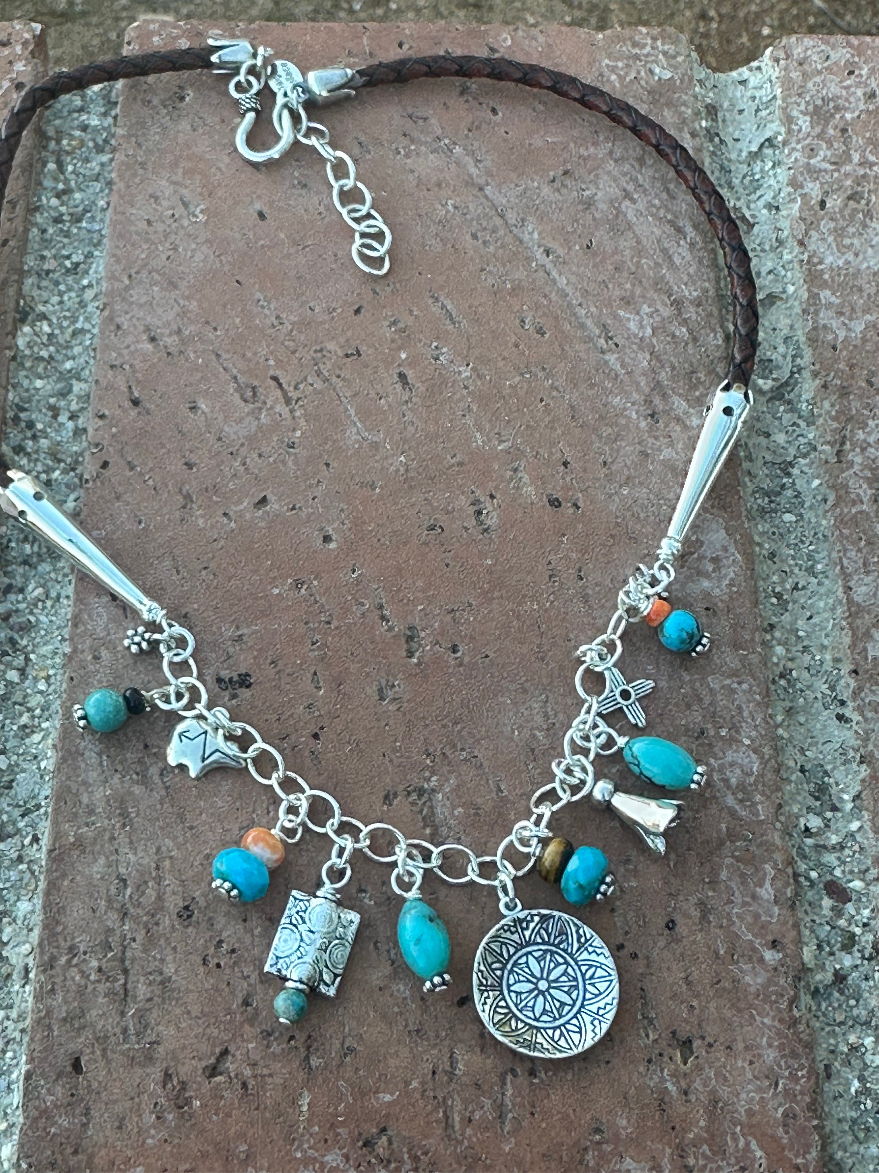 Paige Wallace Handmade Sterling Silver & Leather Charm Necklace