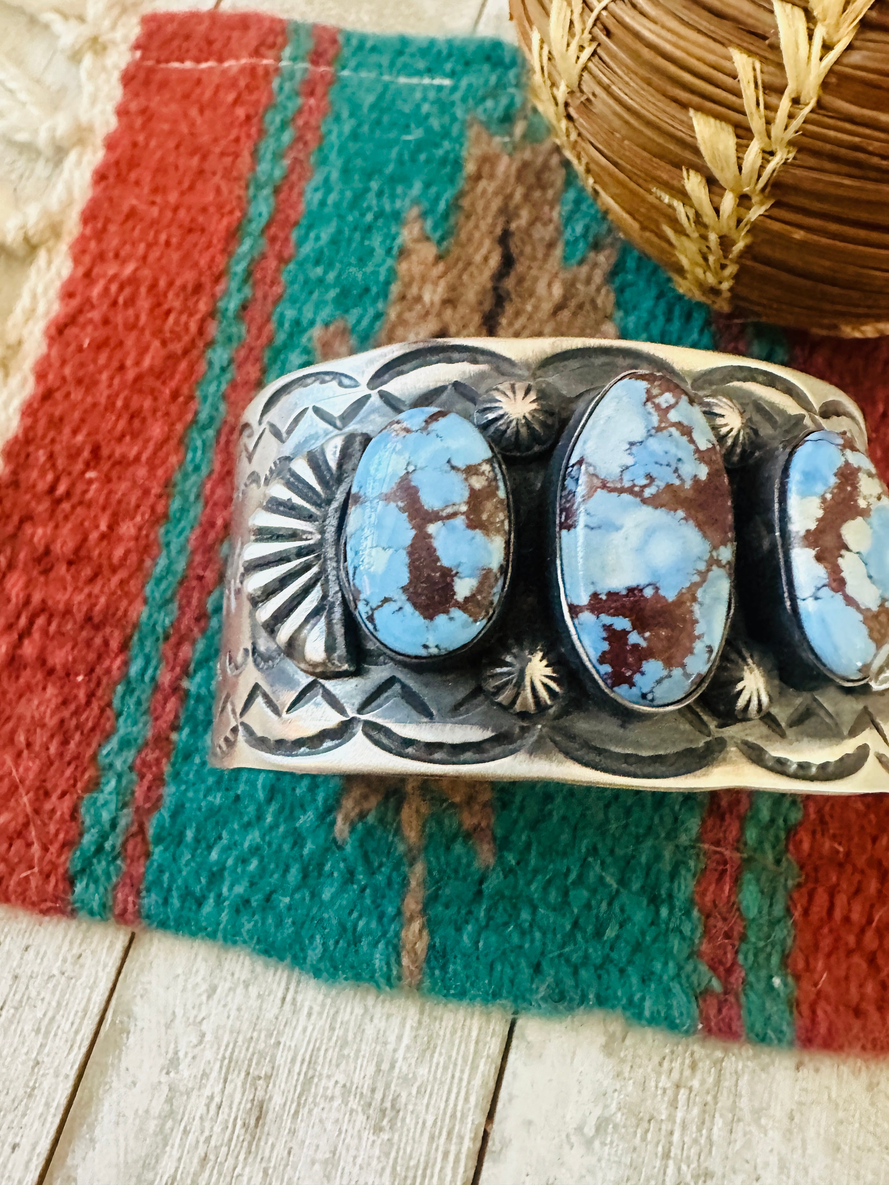 Handcrafted Sterling Silver & Golden Hills Turquoise Cuff Bracelet by Chimney Butte /