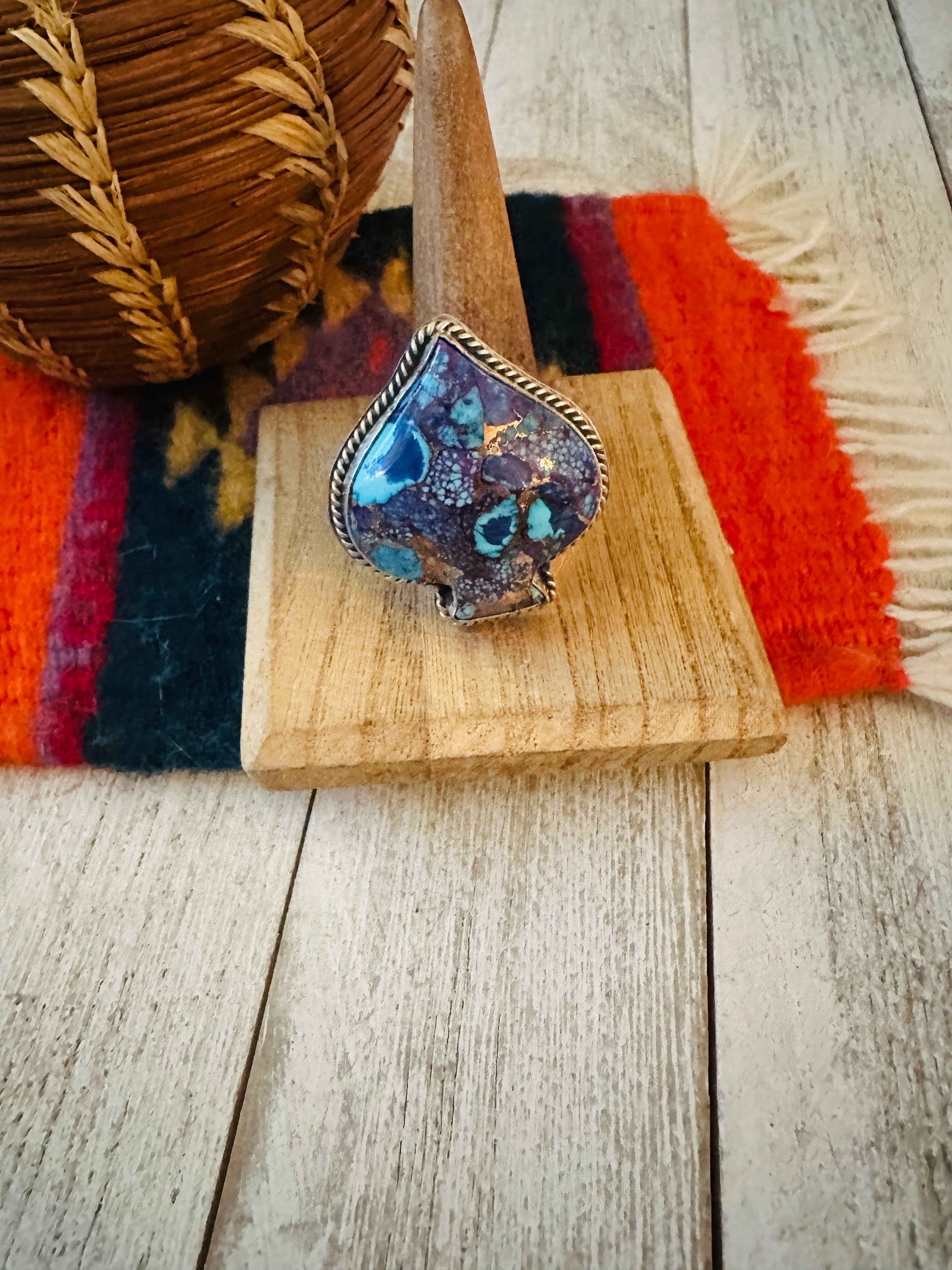 Navajo Sterling Silver & Purple Dream Mojave Adjustable Spade Ring