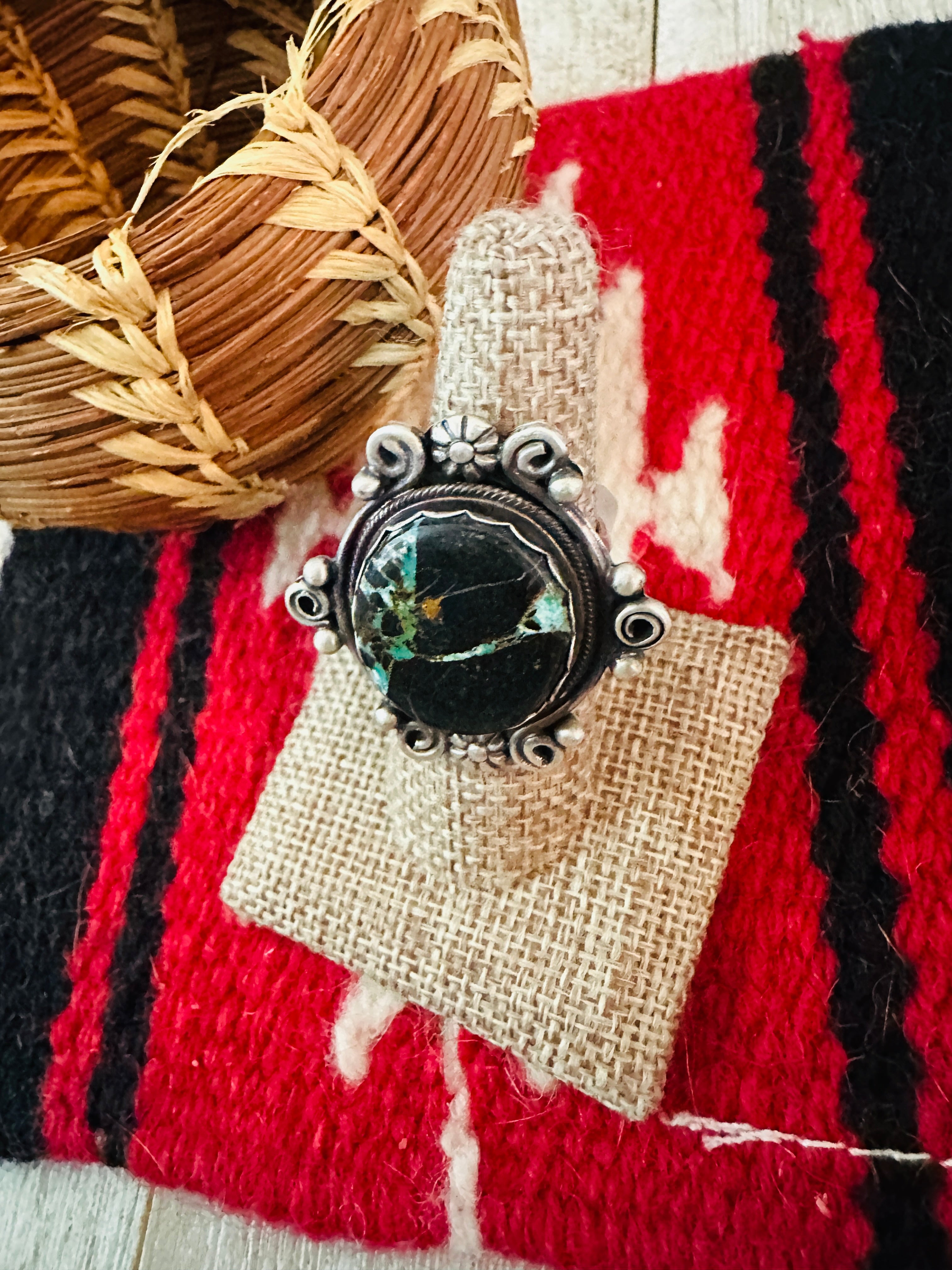 Handcrafted Blackjack Turquoise & Sterling Silver Ring Size 7.5 by Jam