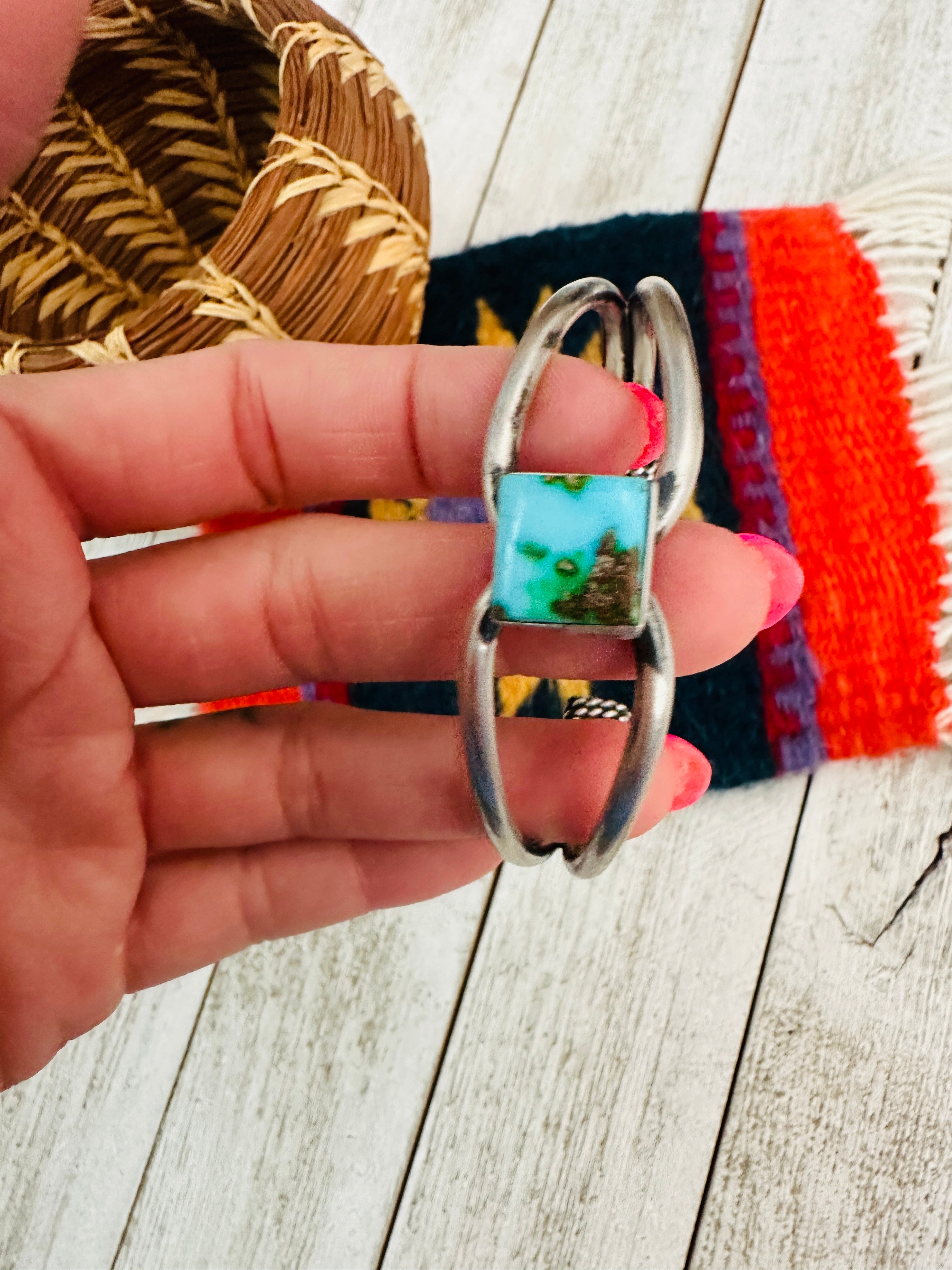 Navajo Sonoran Gold Turquoise & Sterling Silver Cuff Bracelet