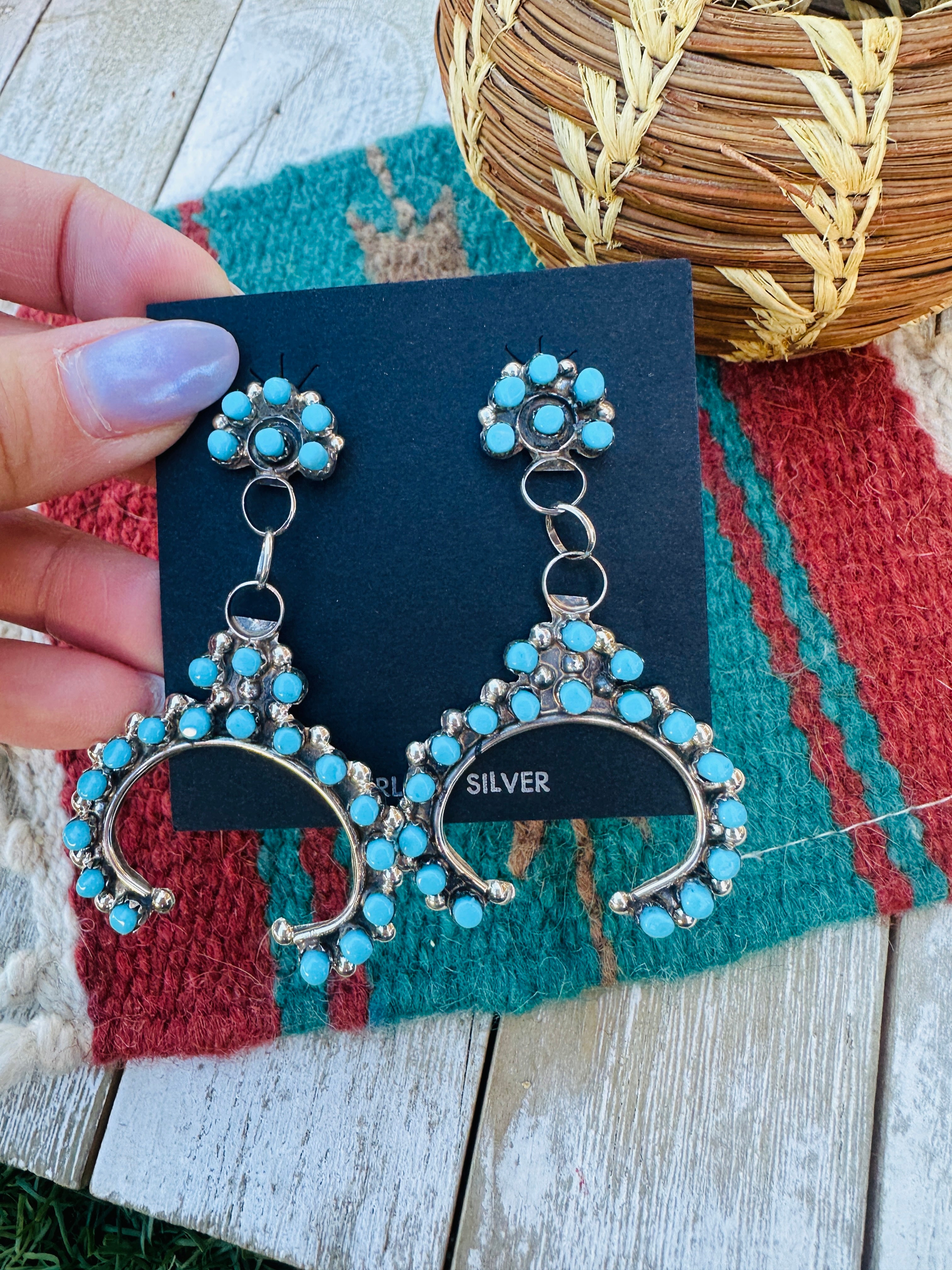 Handcrafted Turquoise & Sterling Silver Naja Dangle Earrings