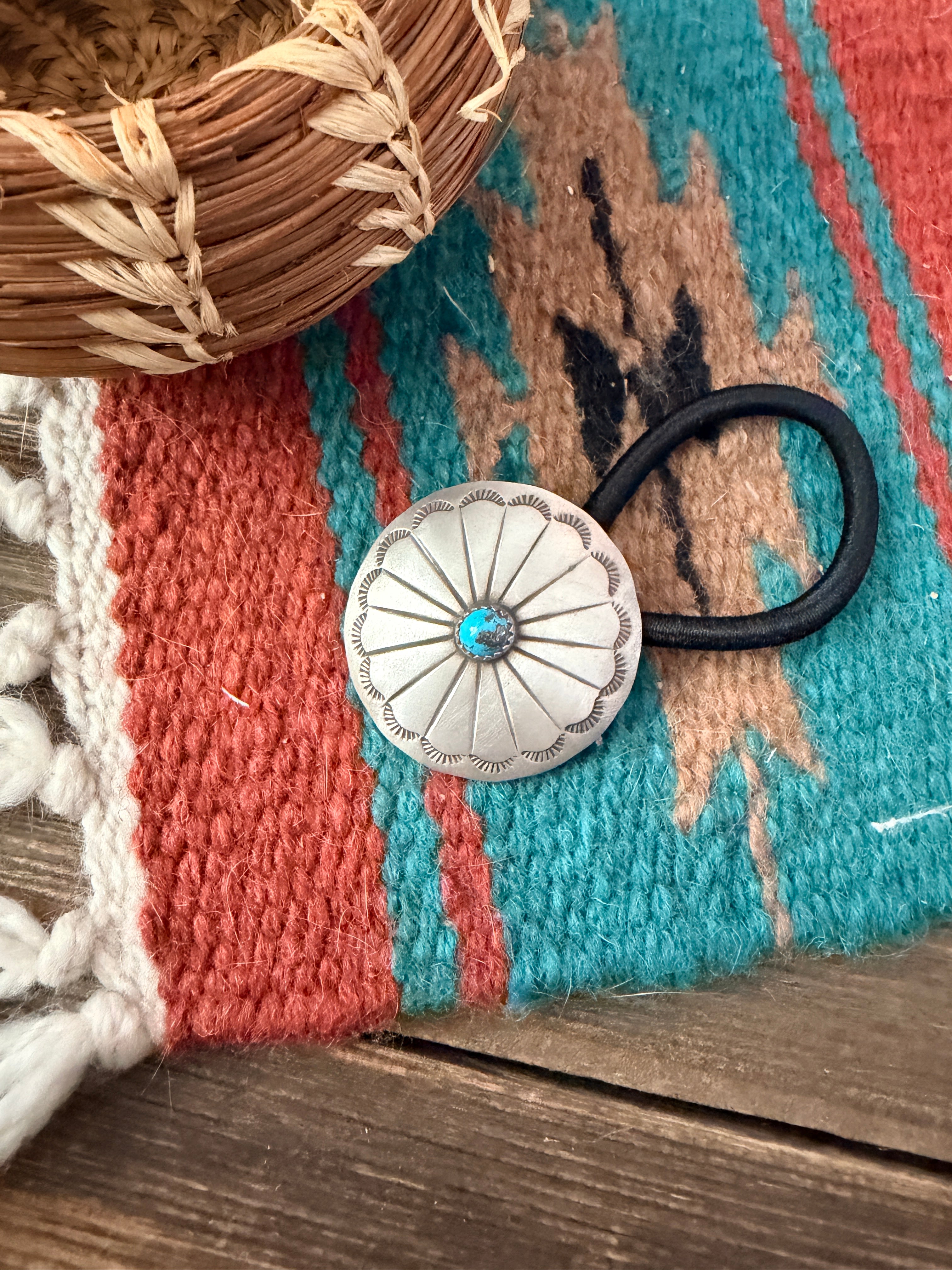 Handcrafted Turquoise & Sterling Silver Concho Hair Tie Charm