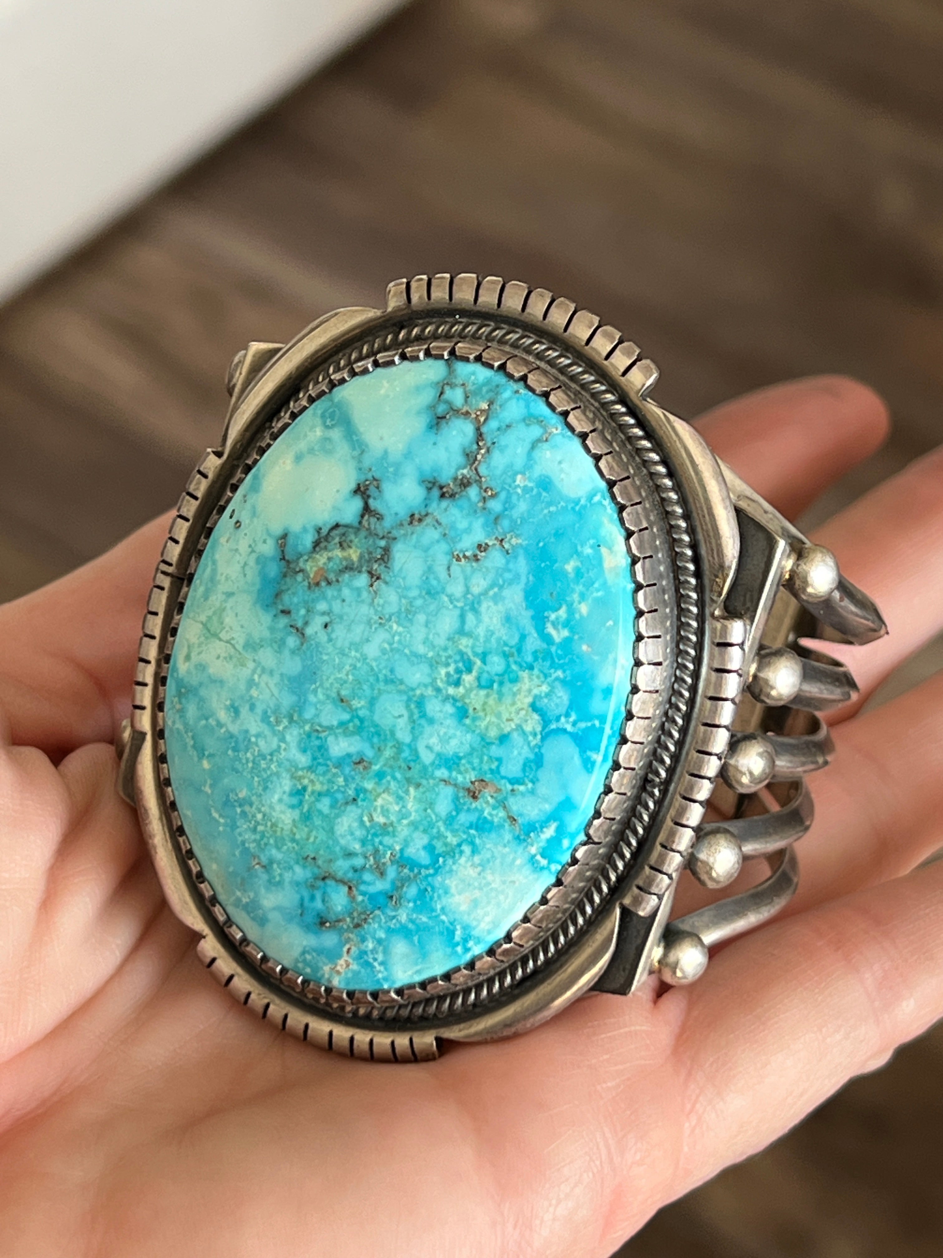 Handcrafted Sterling Silver and Natural Kingman Turquoise Cuff Bracelet by Verdy Jake