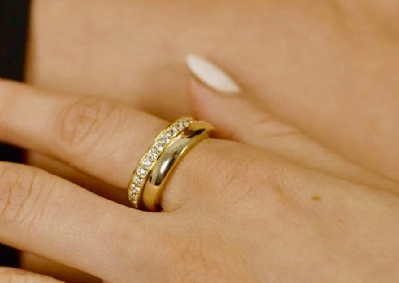 Sterling Silver Gold CZ Stacking 2 Ring Set