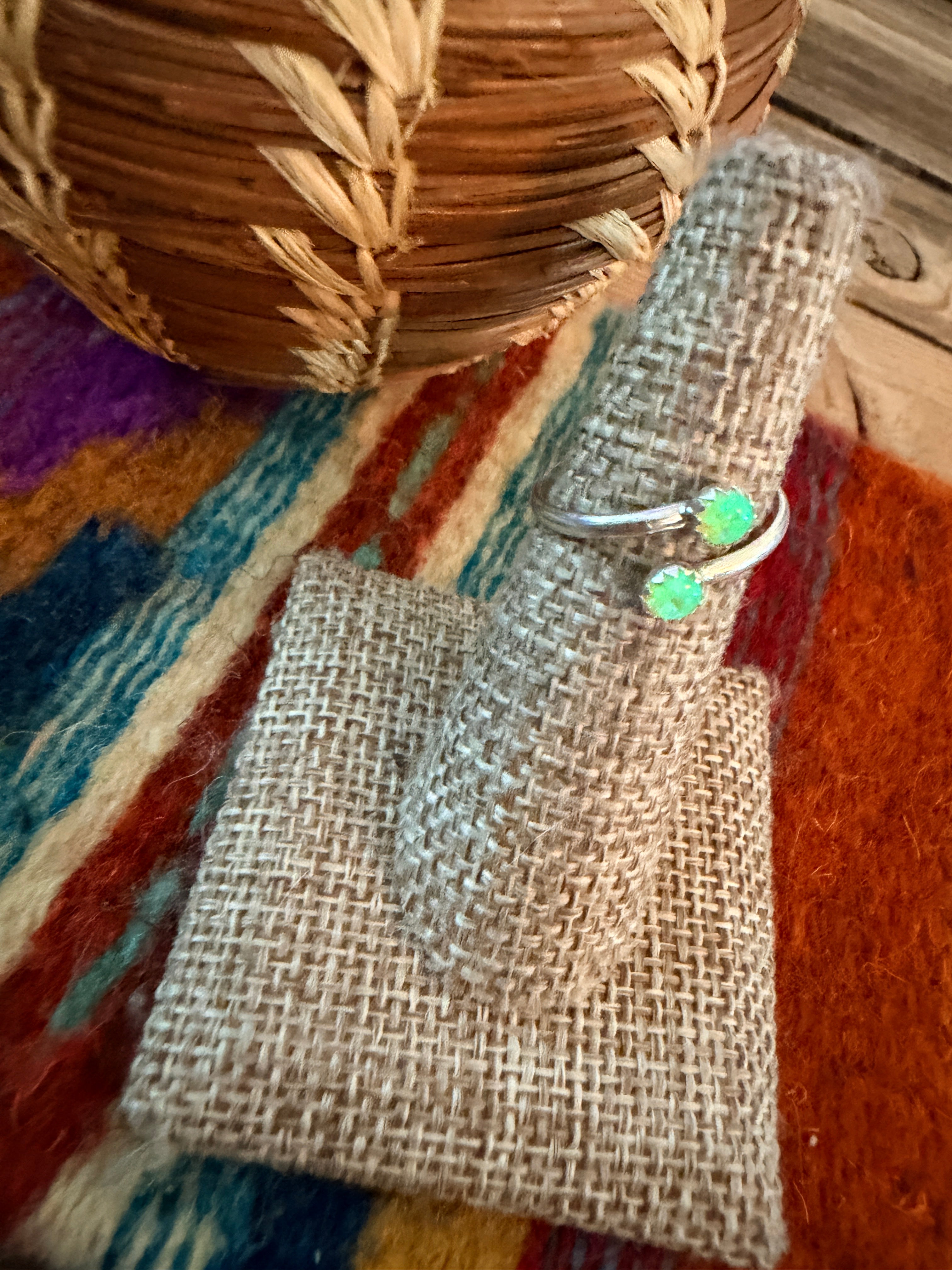 Handcrafted Lime Green Opal & Sterling Silver Adjustable Ring