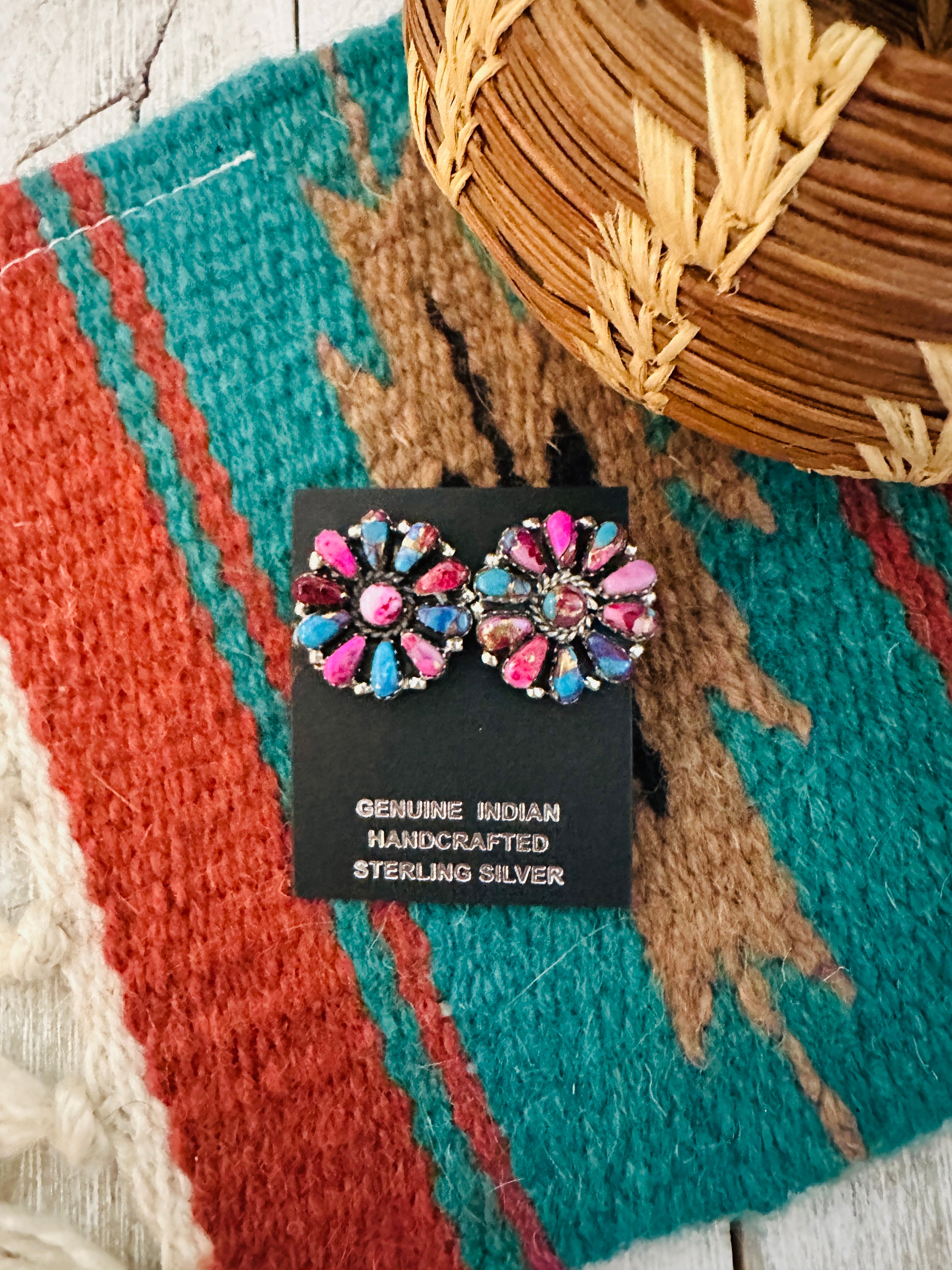 Navajo Pink Dream Mojave & Sterling Silver Cluster Post Earrings