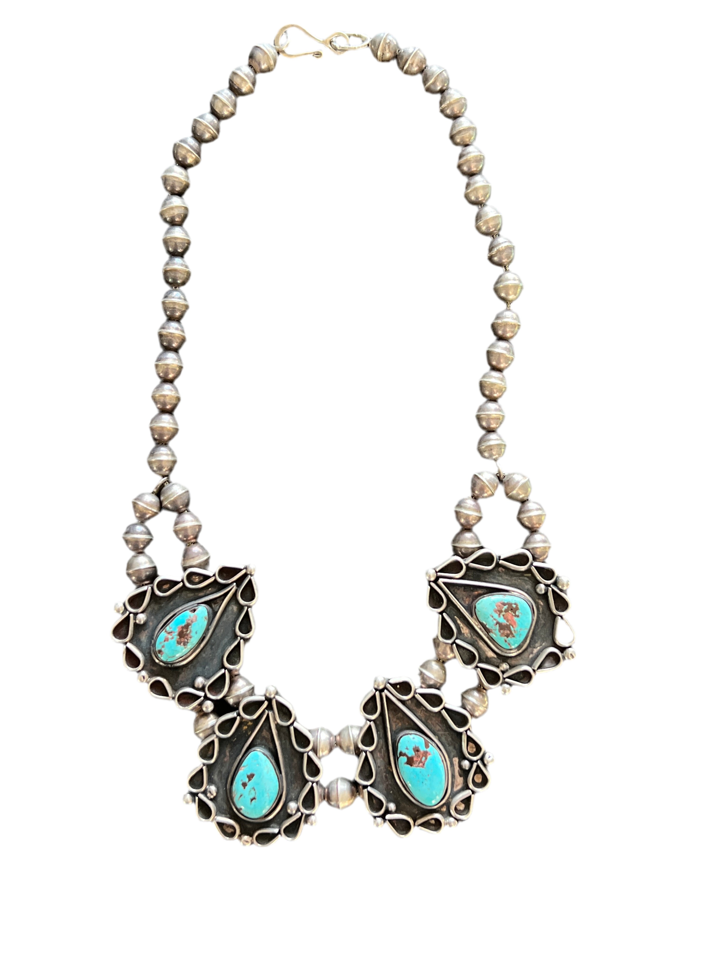 Vintage Sterling Silver and Turquoise Station Necklace