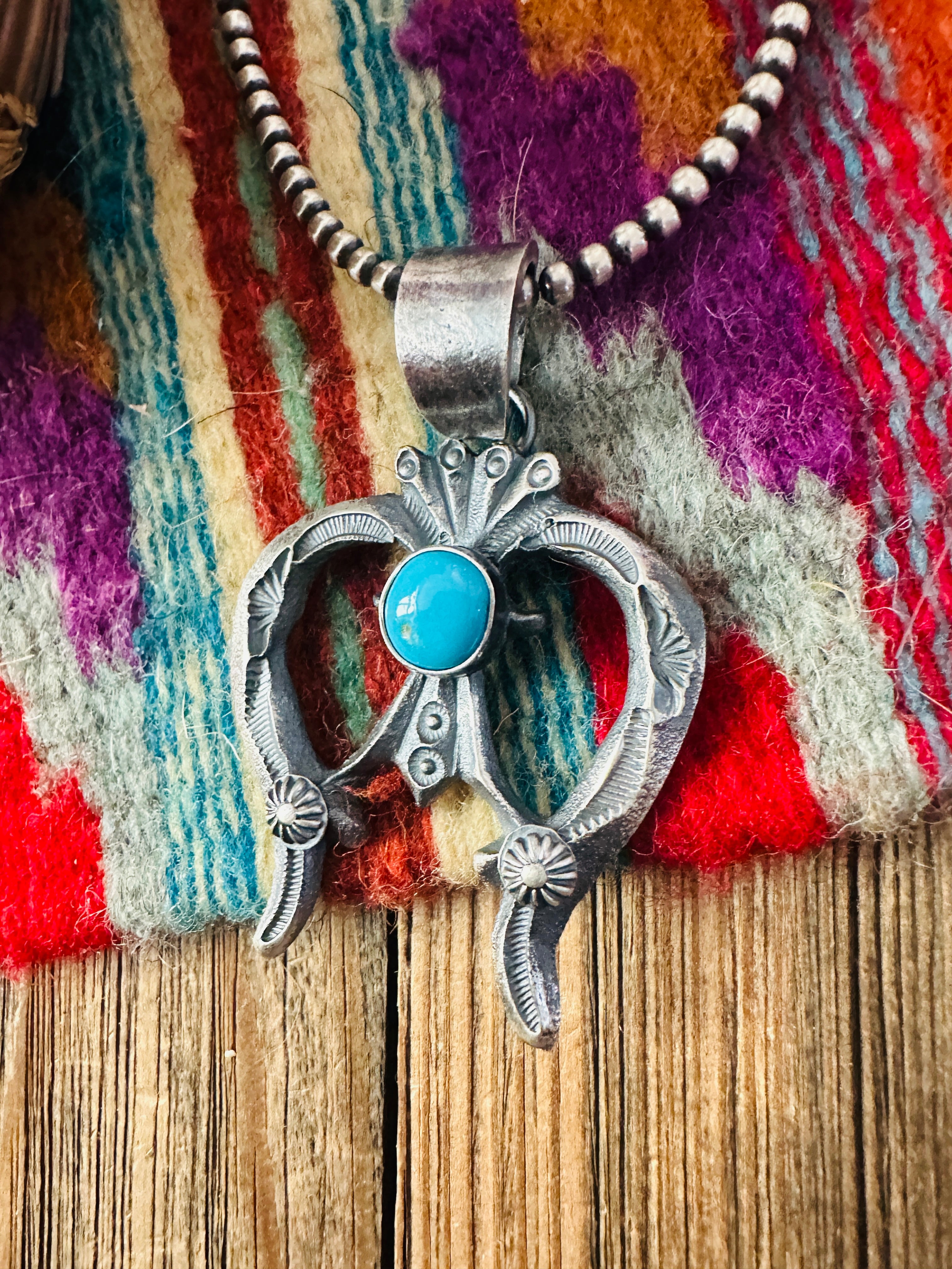 Handcrafted Sterling Silver & Kingman Turquoise Naja Pendant by Kevin Billah