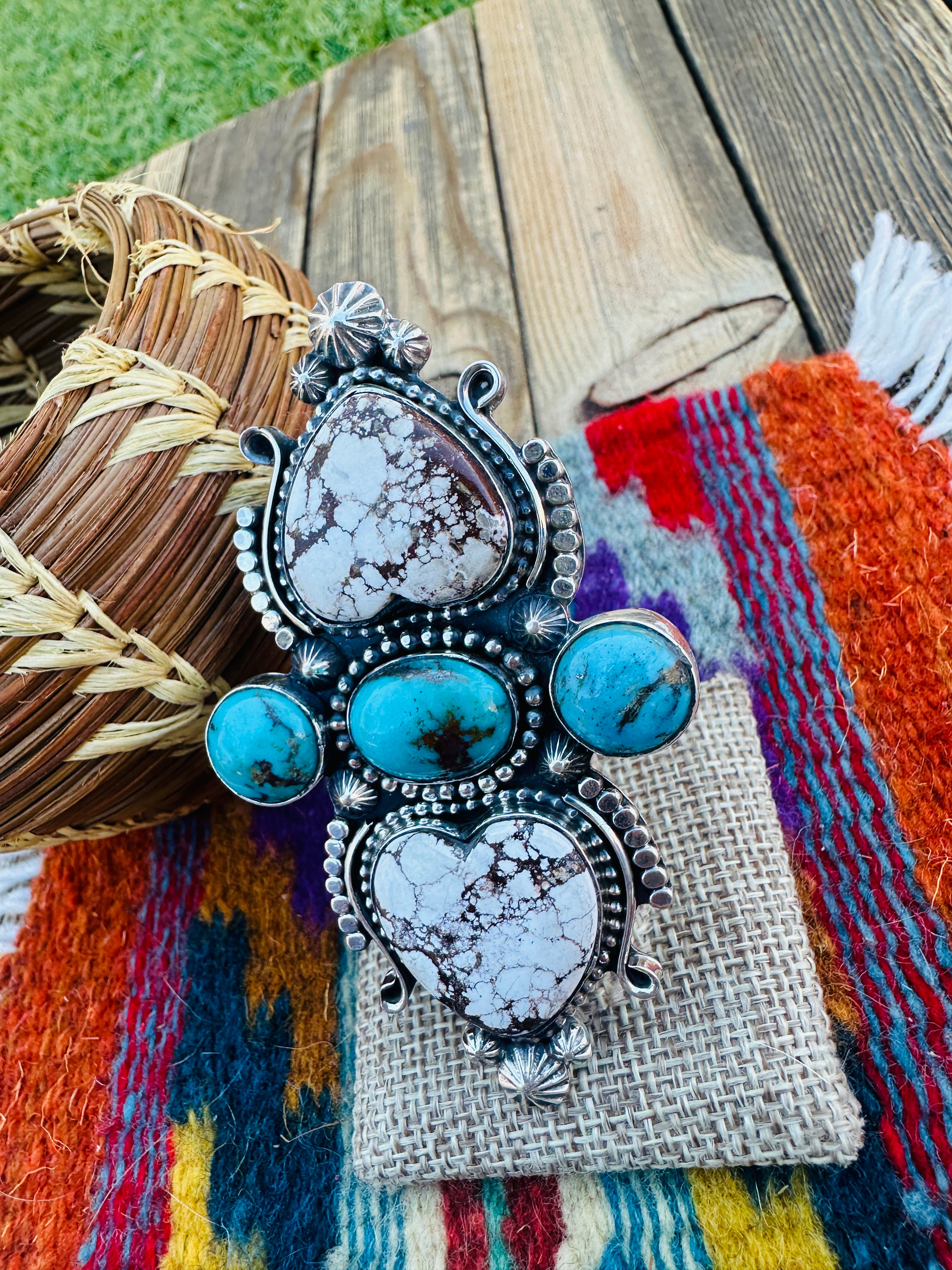 Handcrafted Wild Horse, Turquoise & Sterling Silver Ring 10 by Rosella Paxson