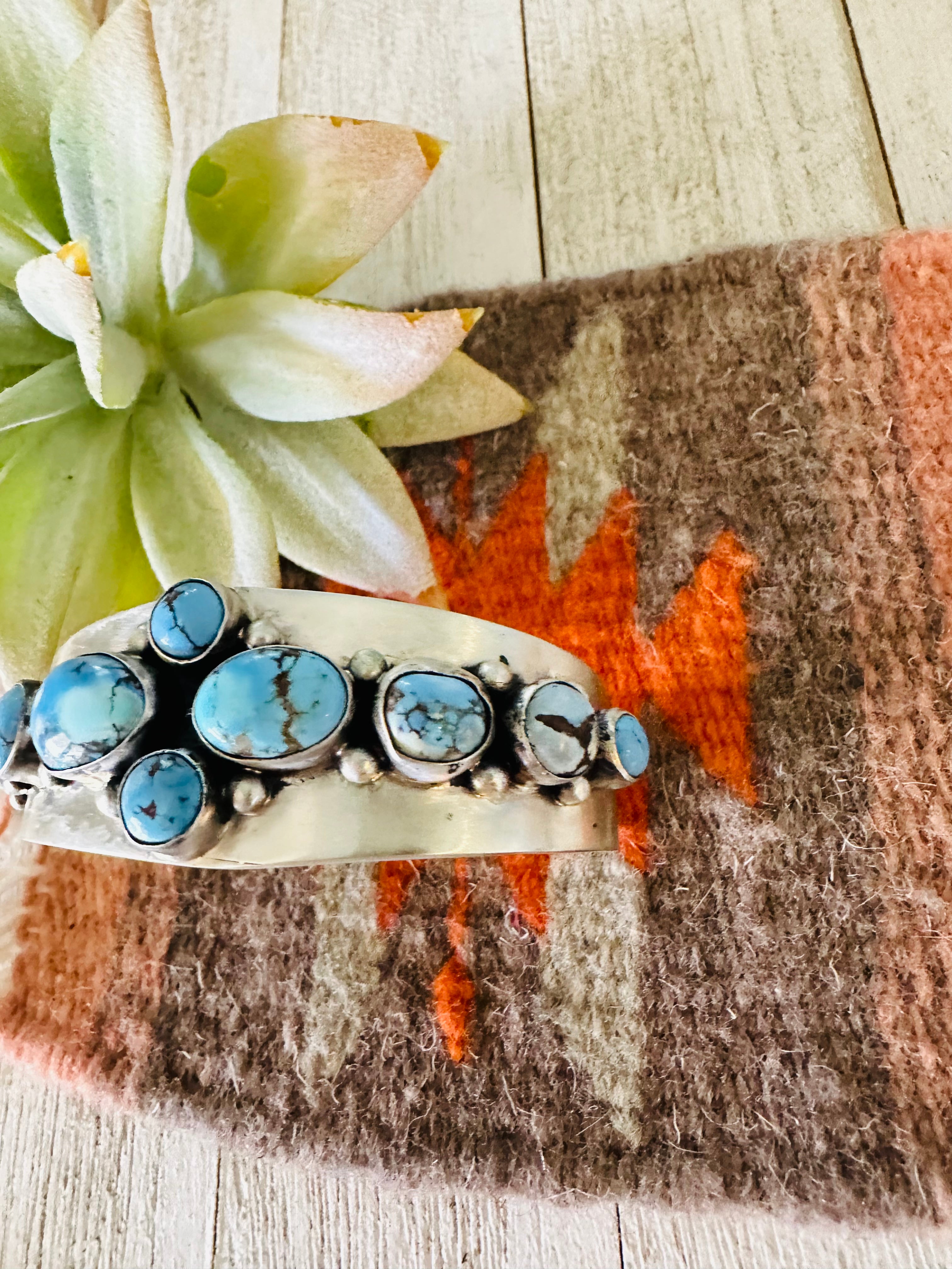 Navajo Golden Hills Turquoise & Sterling Silver Cuff Bracelet