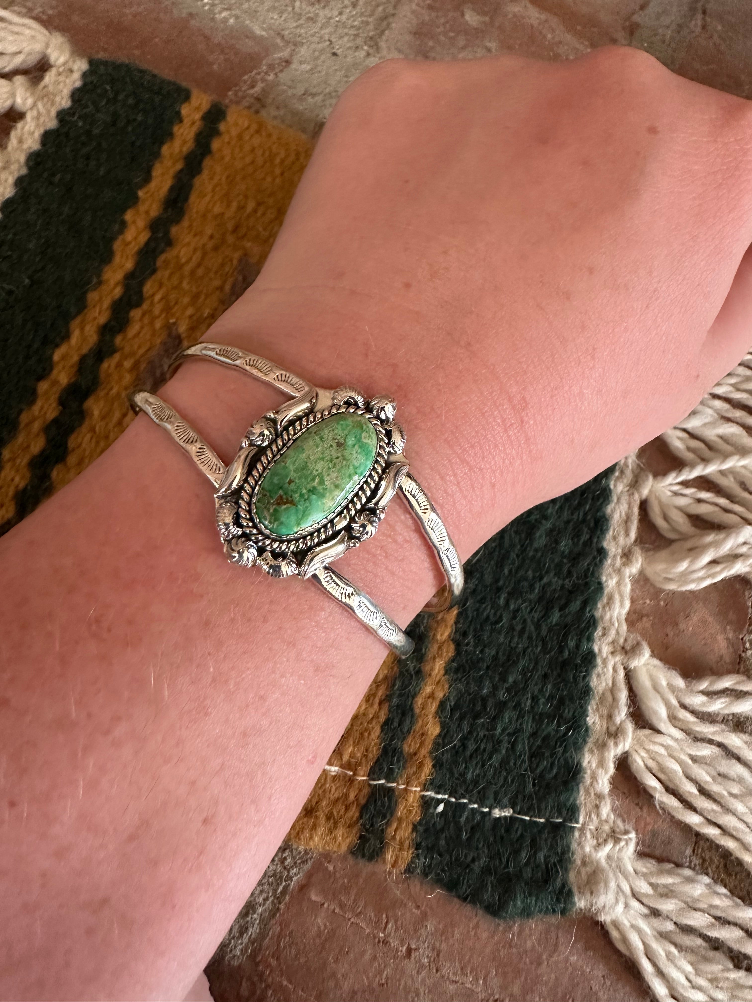 Handmade Sterling Silver & Single Stone Sonoran Turquoise Adjustable Cuff Bracelet