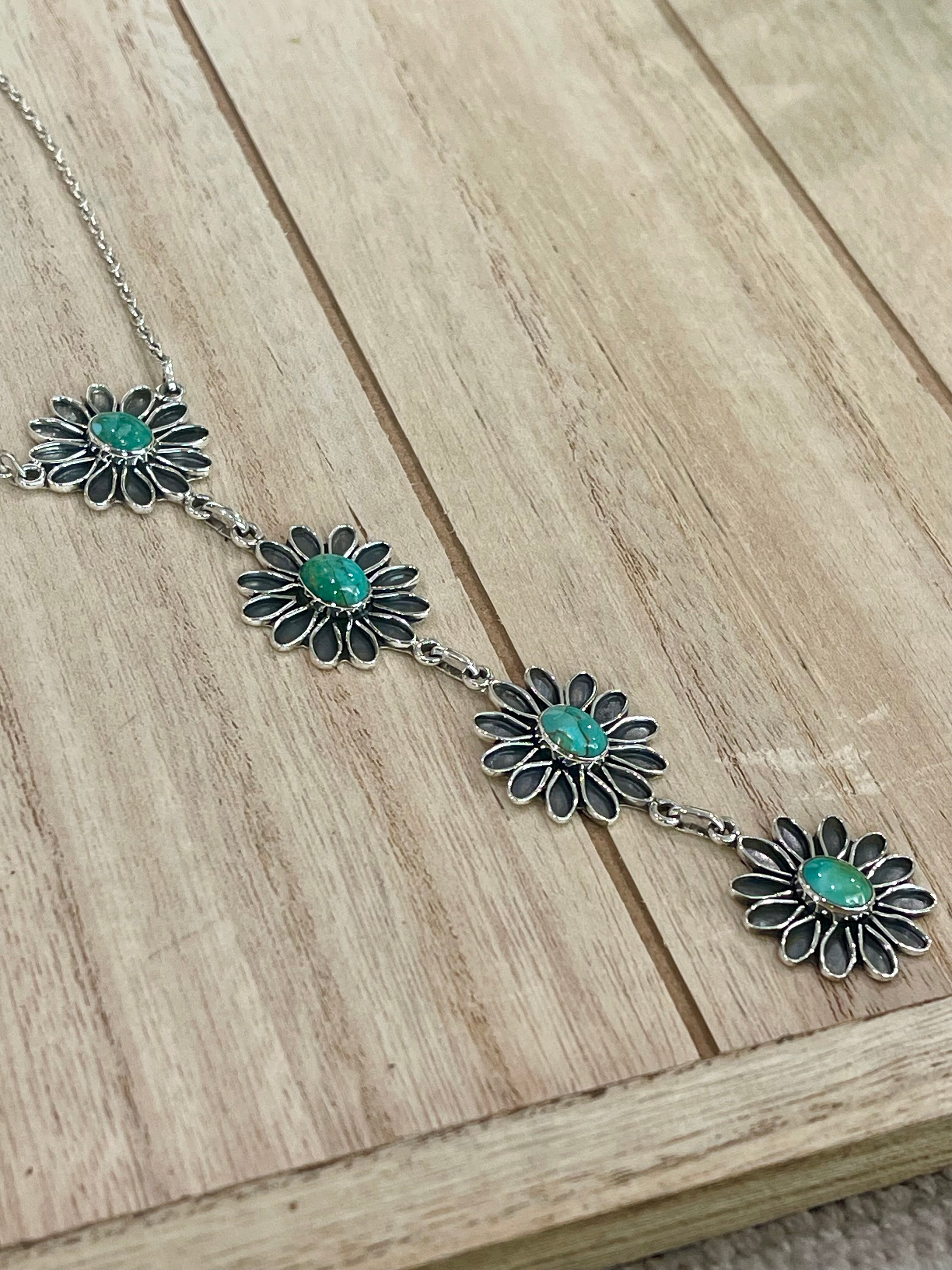 Handmade Sterling Silver & Turquoise Flower Drop Necklace