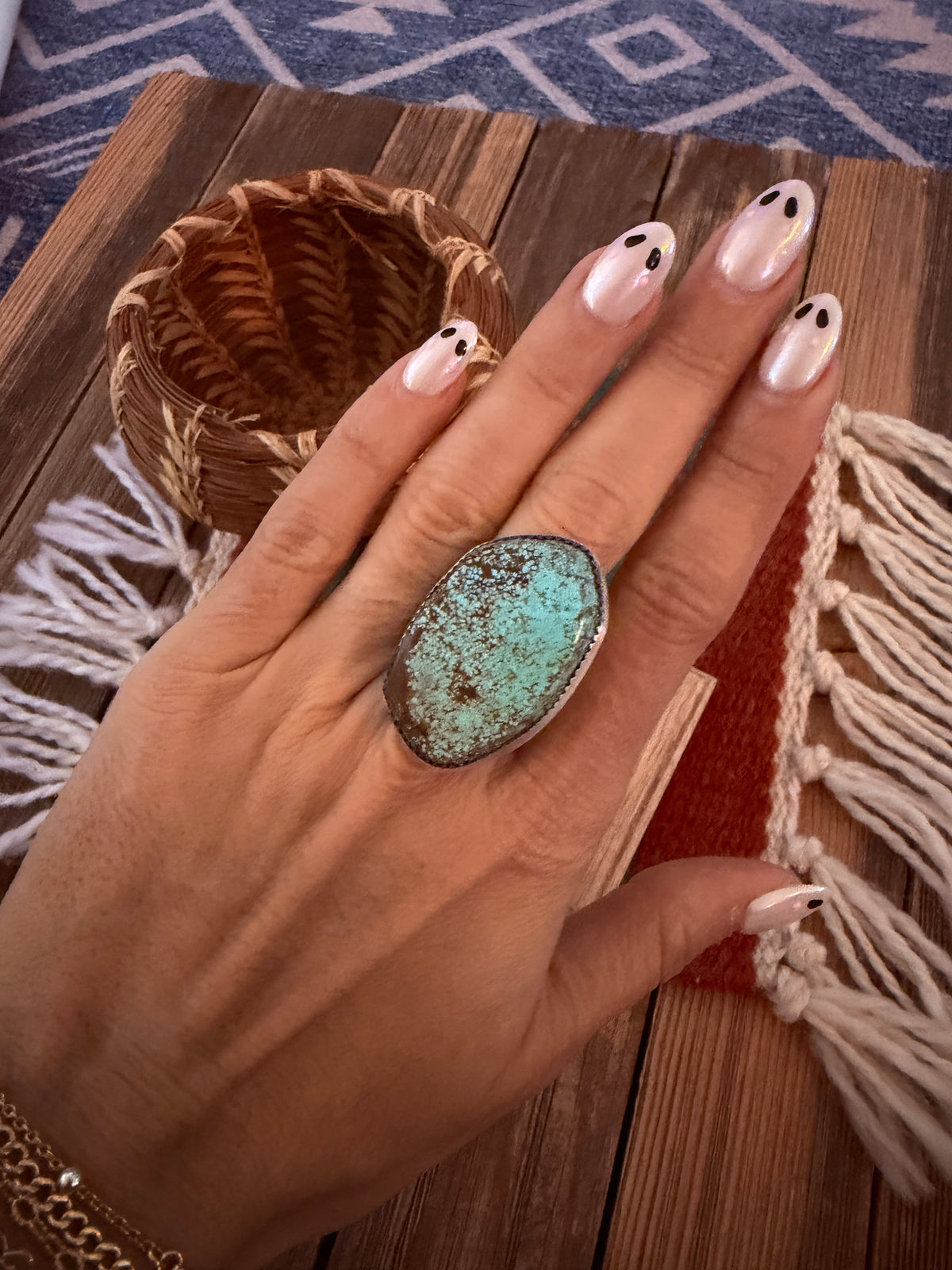 Handcrafted Number 8 Turquoise & Sterling Silver Adjustable Ring by Leslie Nez