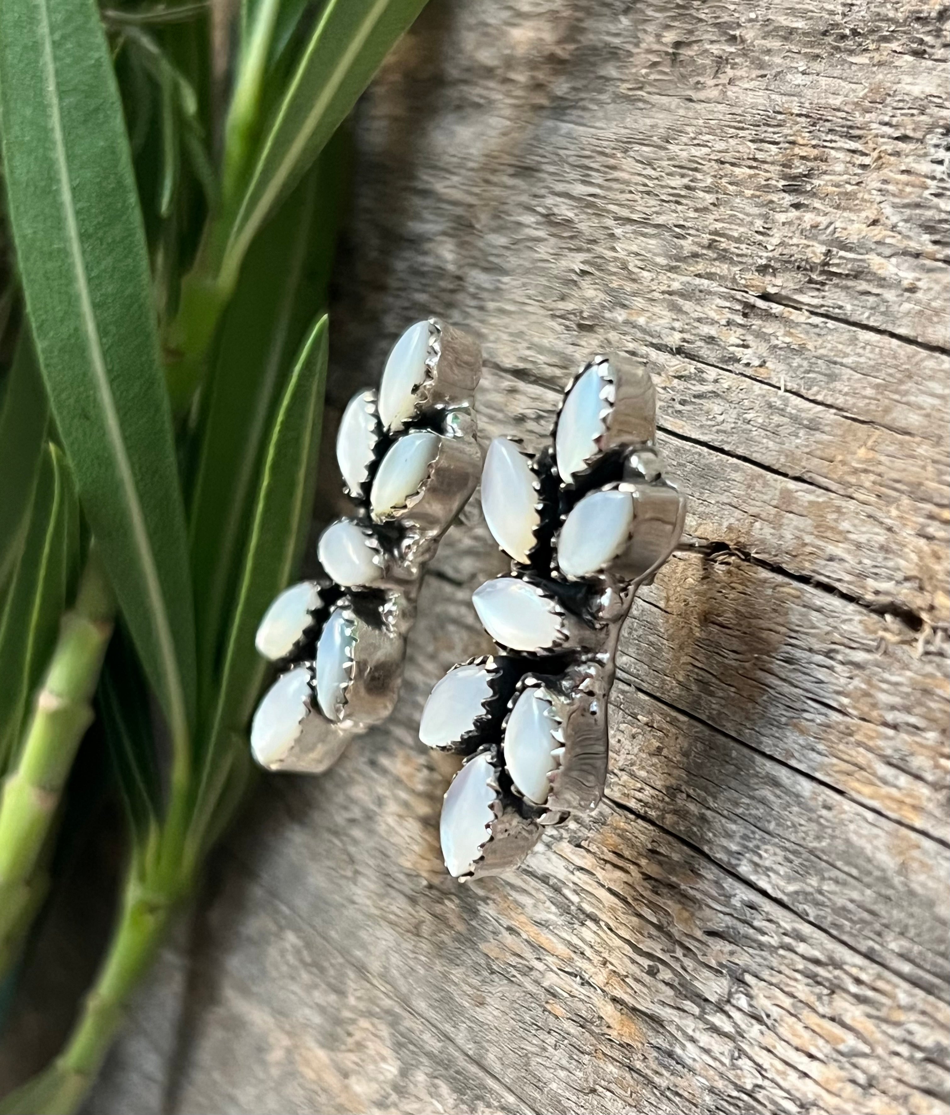 Handmade Mother Of Pearl Cluster Sterling Silver Post Earrings