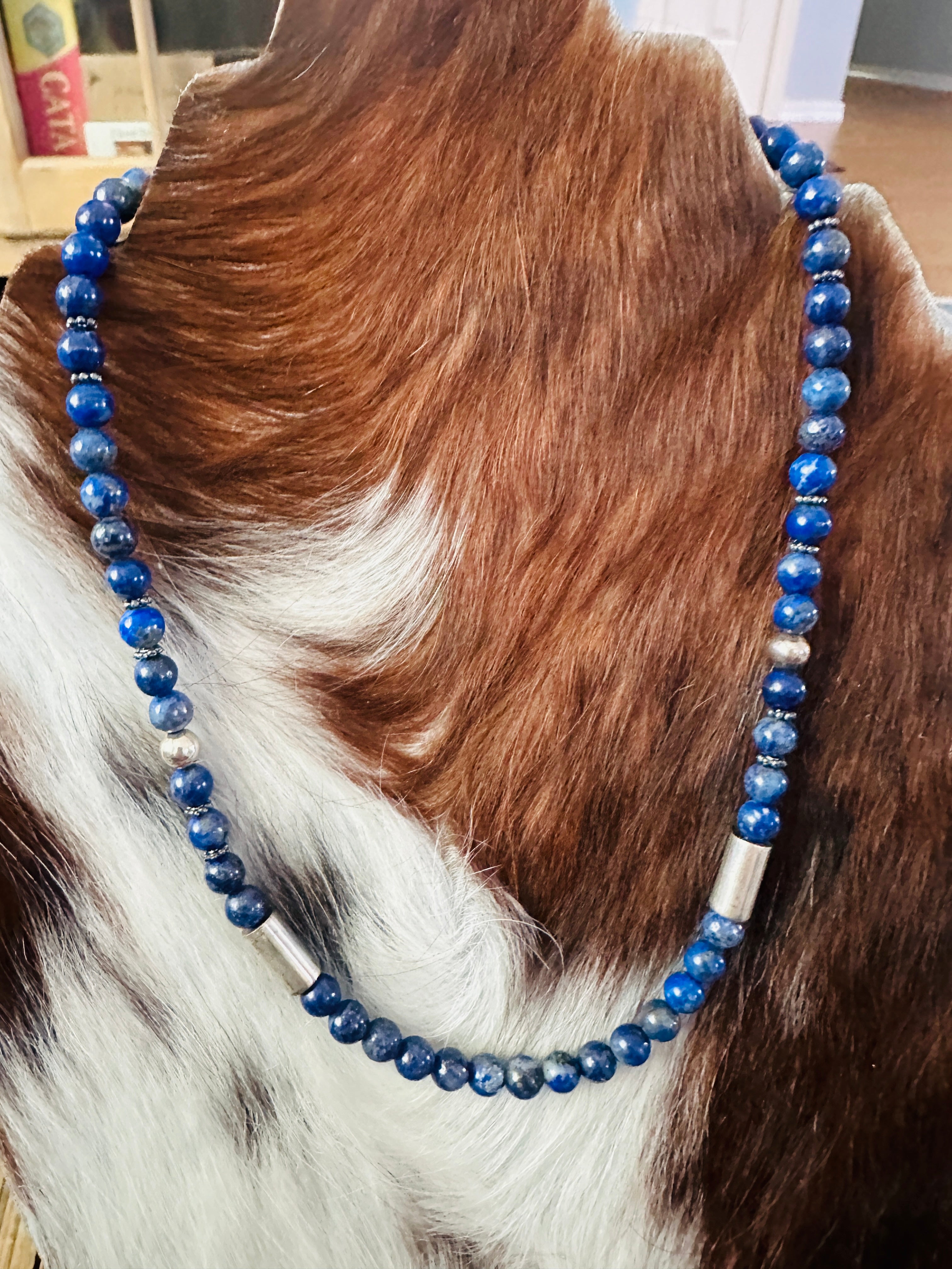 Handcrafted Lapis & Sterling Silver Beaded 18” Necklace by T & R Singer