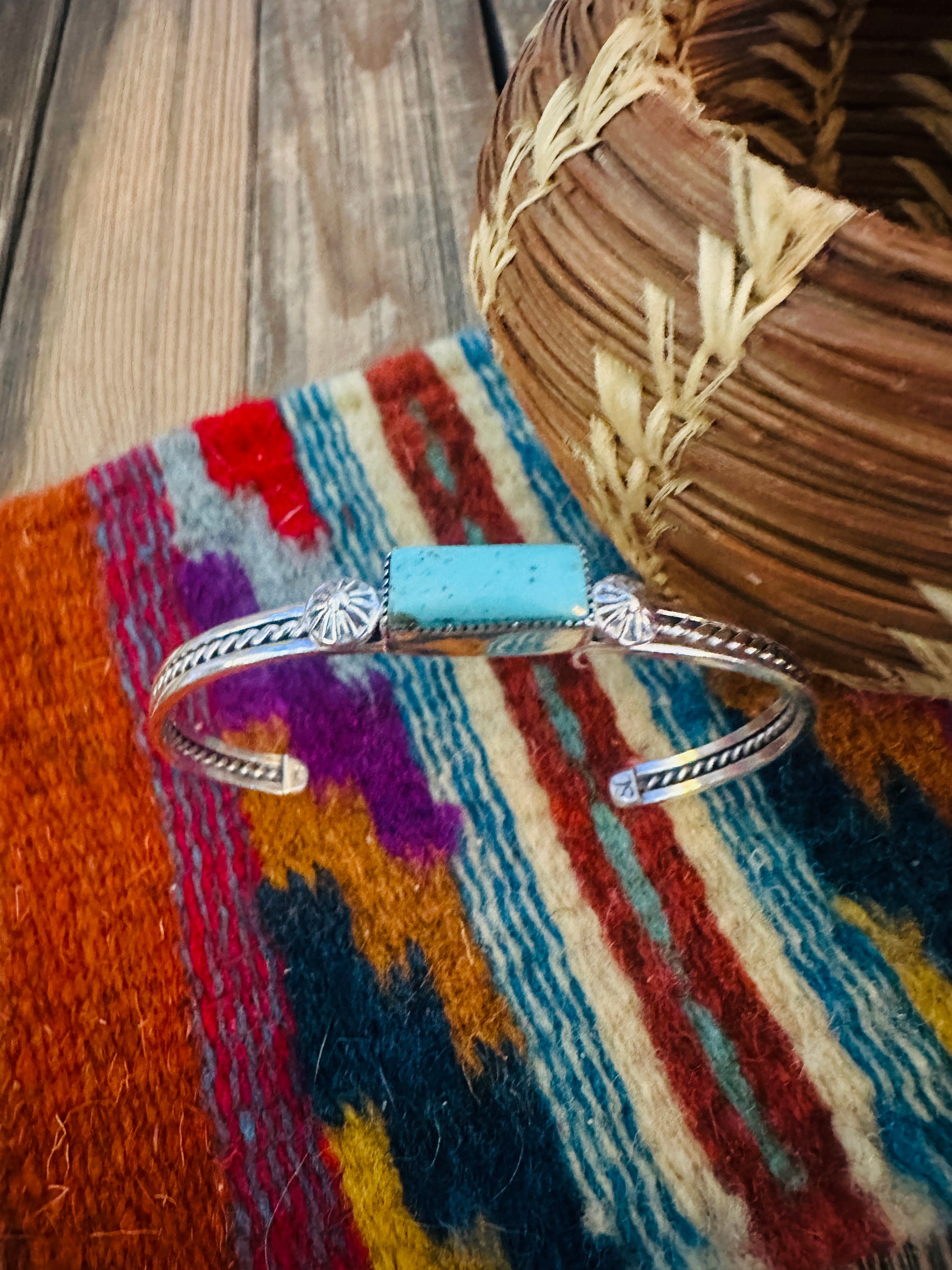Handcrafted Turquoise & Sterling Silver Stacker Cuff Bracelet