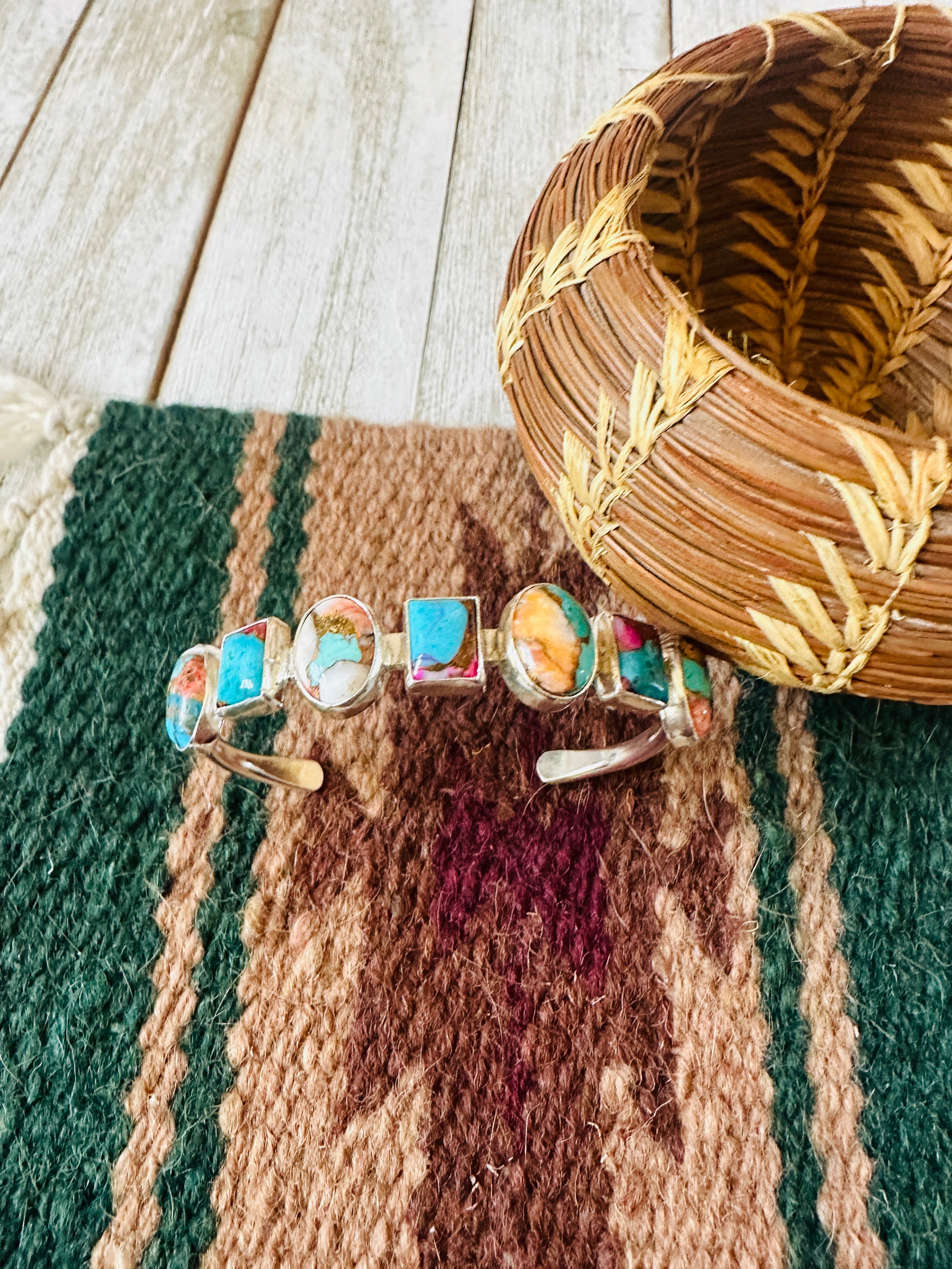 Navajo Multi Stone & Sterling Silver Cuff Bracelet