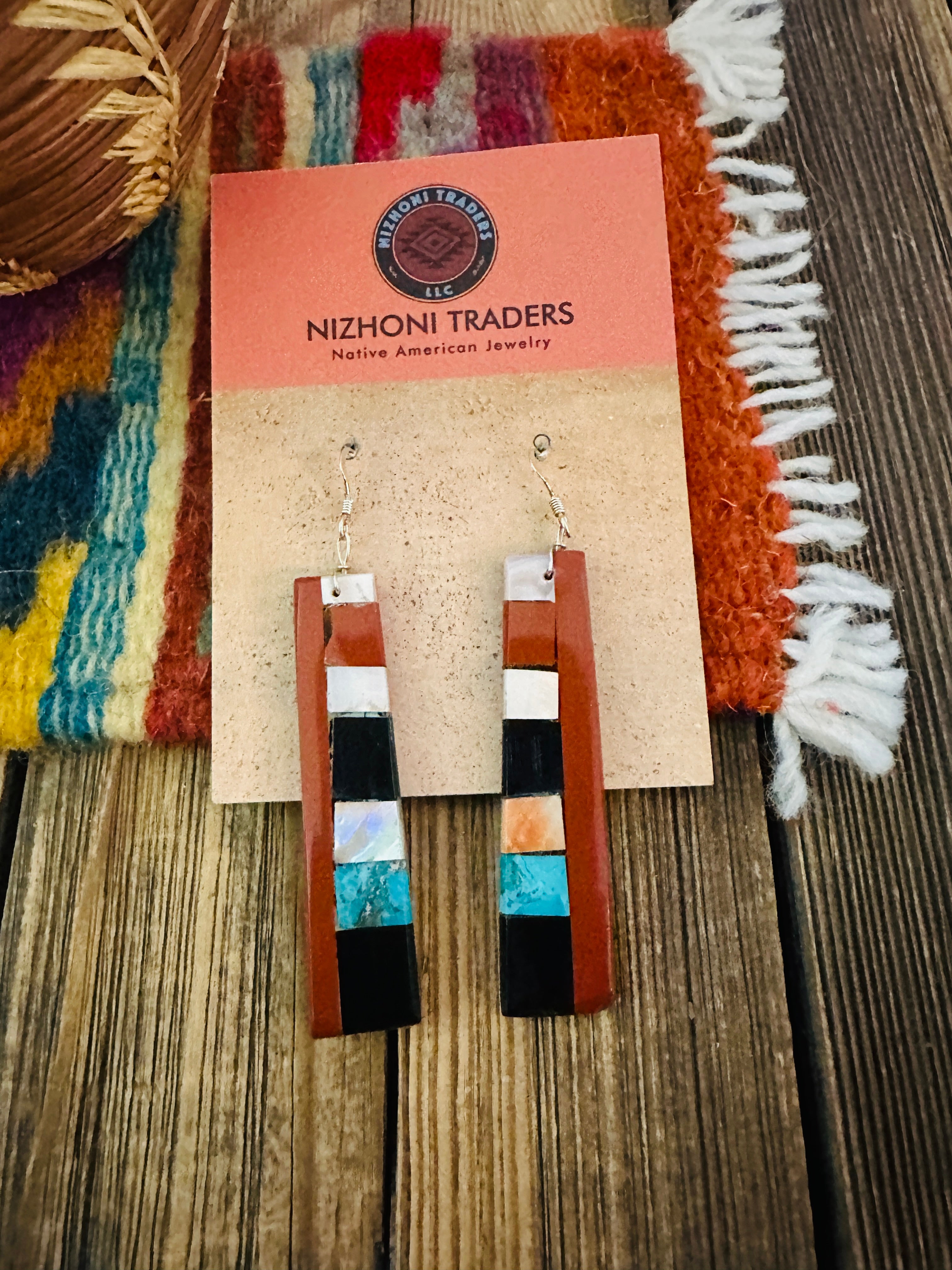 Handcrafted Multi Stone Inlay Slab Dangle Earrings