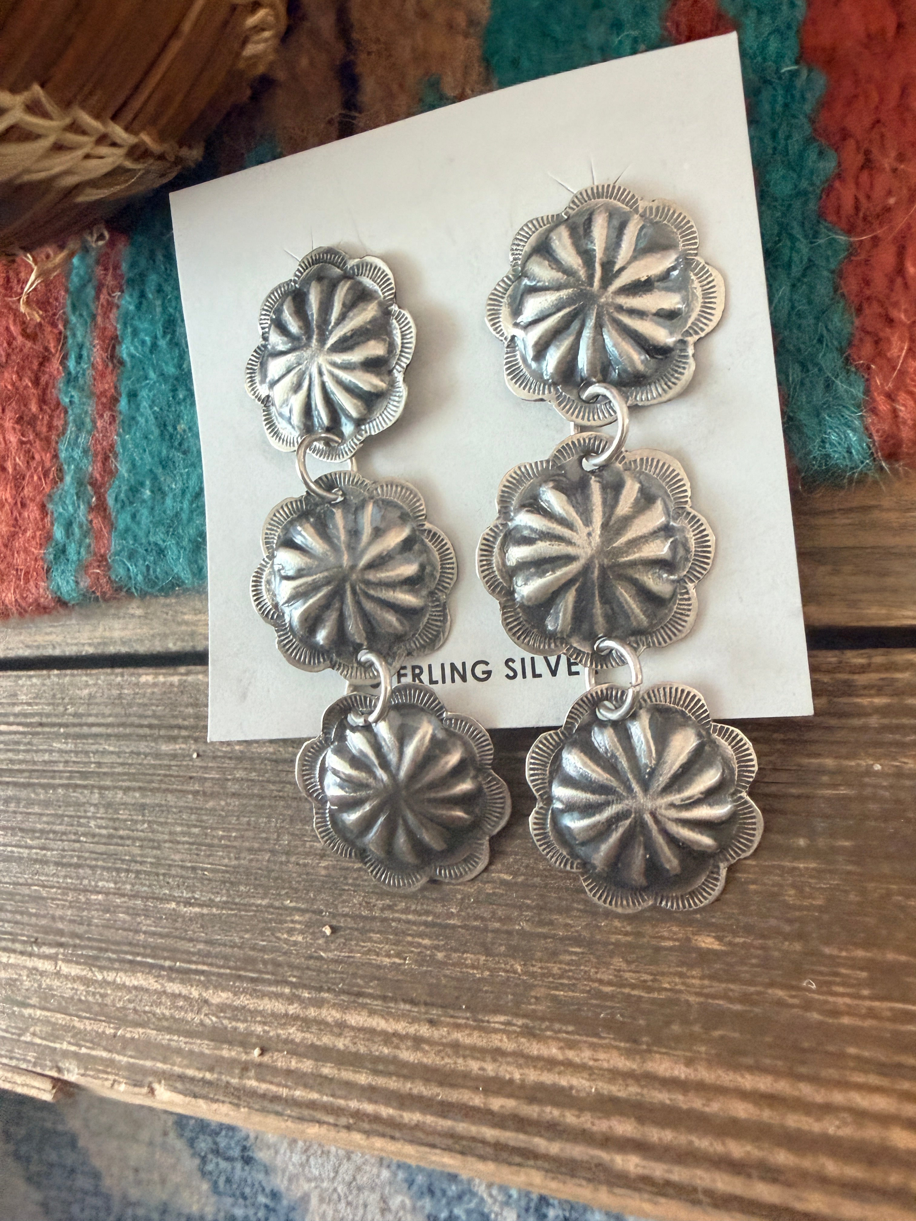 Handcrafted Sterling Silver Concho Dangle Earrings