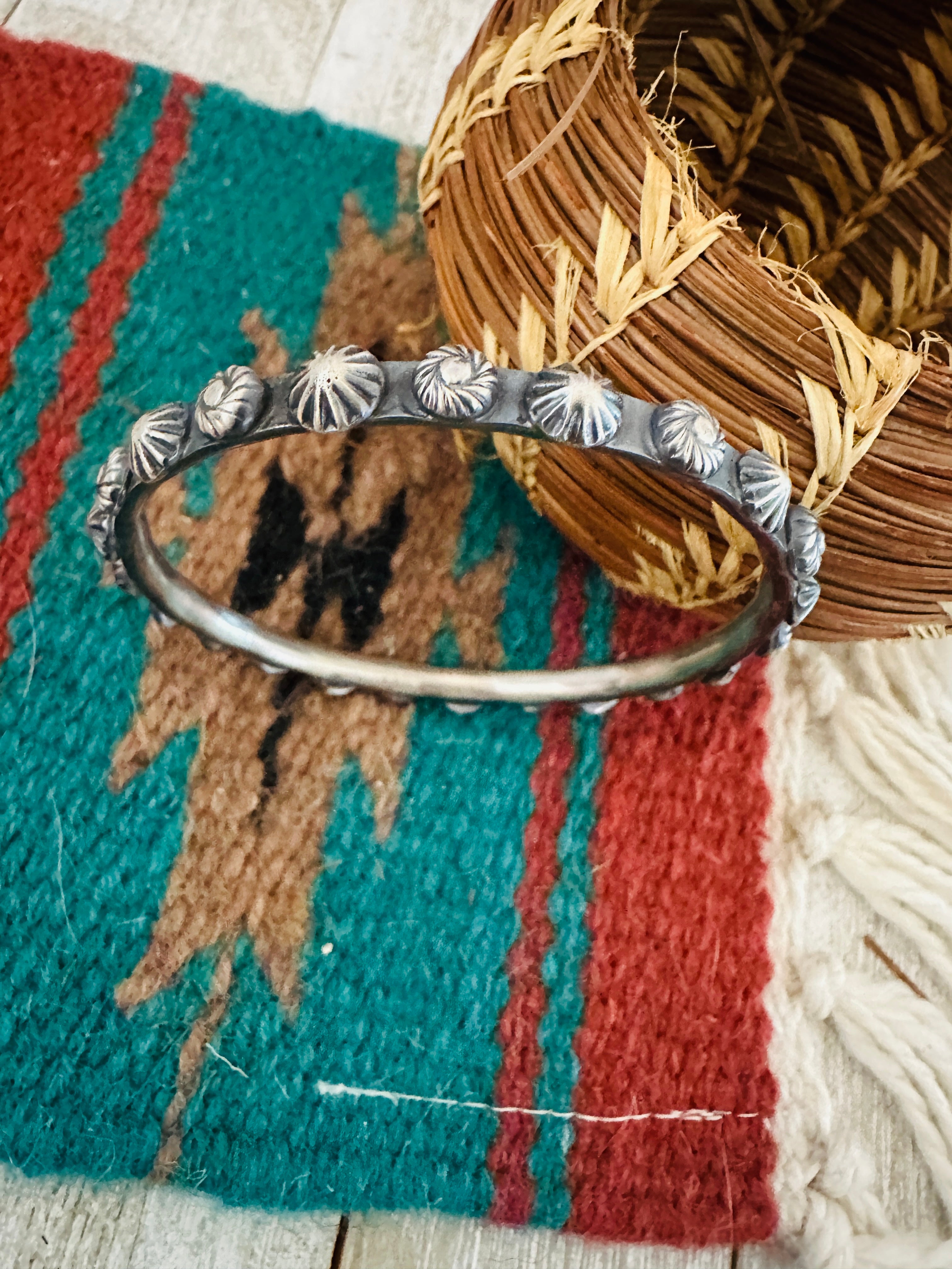 Chimney Butte Navajo Sterling Silver Studded Bangle Bracelet