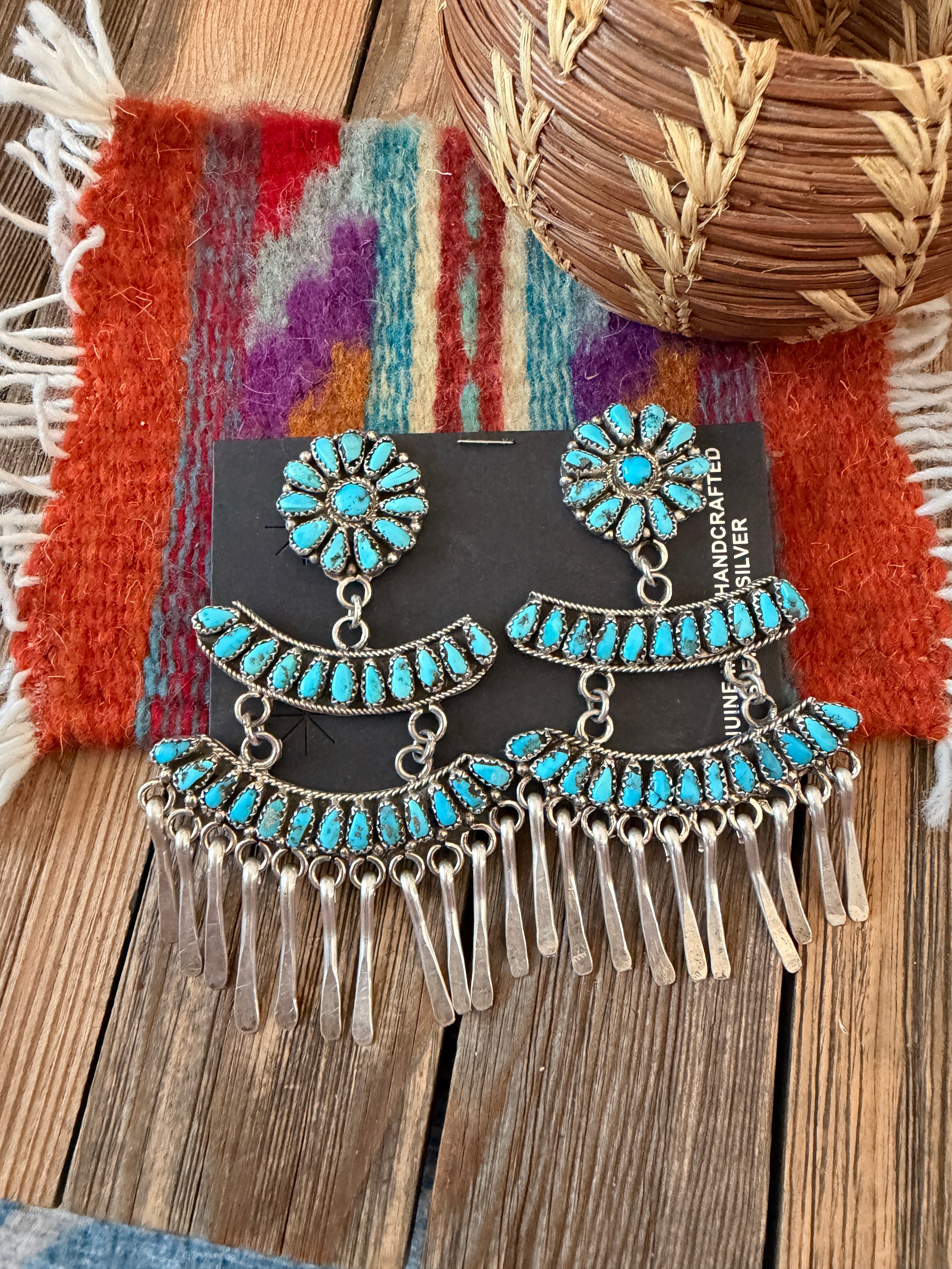 Handcrafted Turquoise and Sterling Silver Cluster Dangle Earrings by Juliana Williams