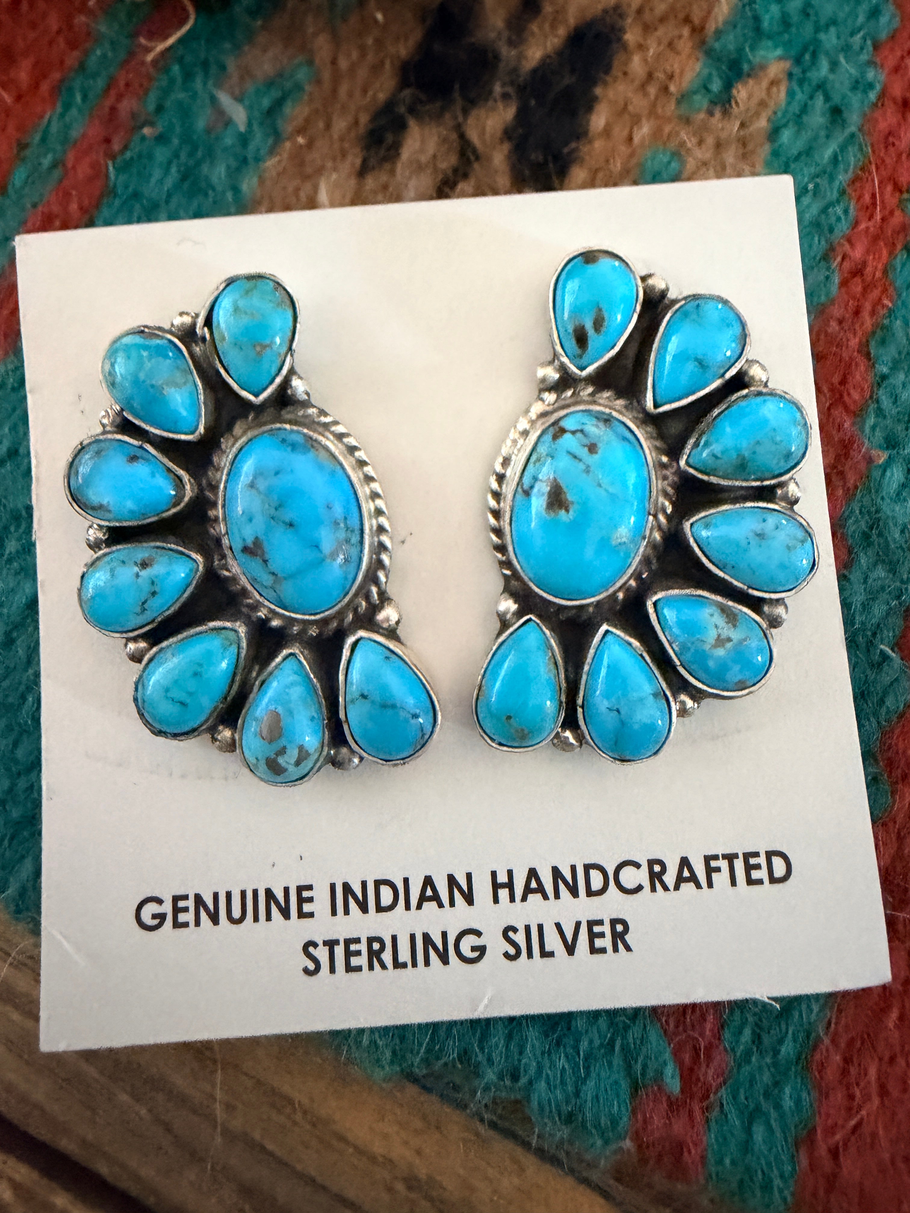 Handcrafted Turquoise & Sterling Silver Cluster Post Earrings by Marcella Jamss