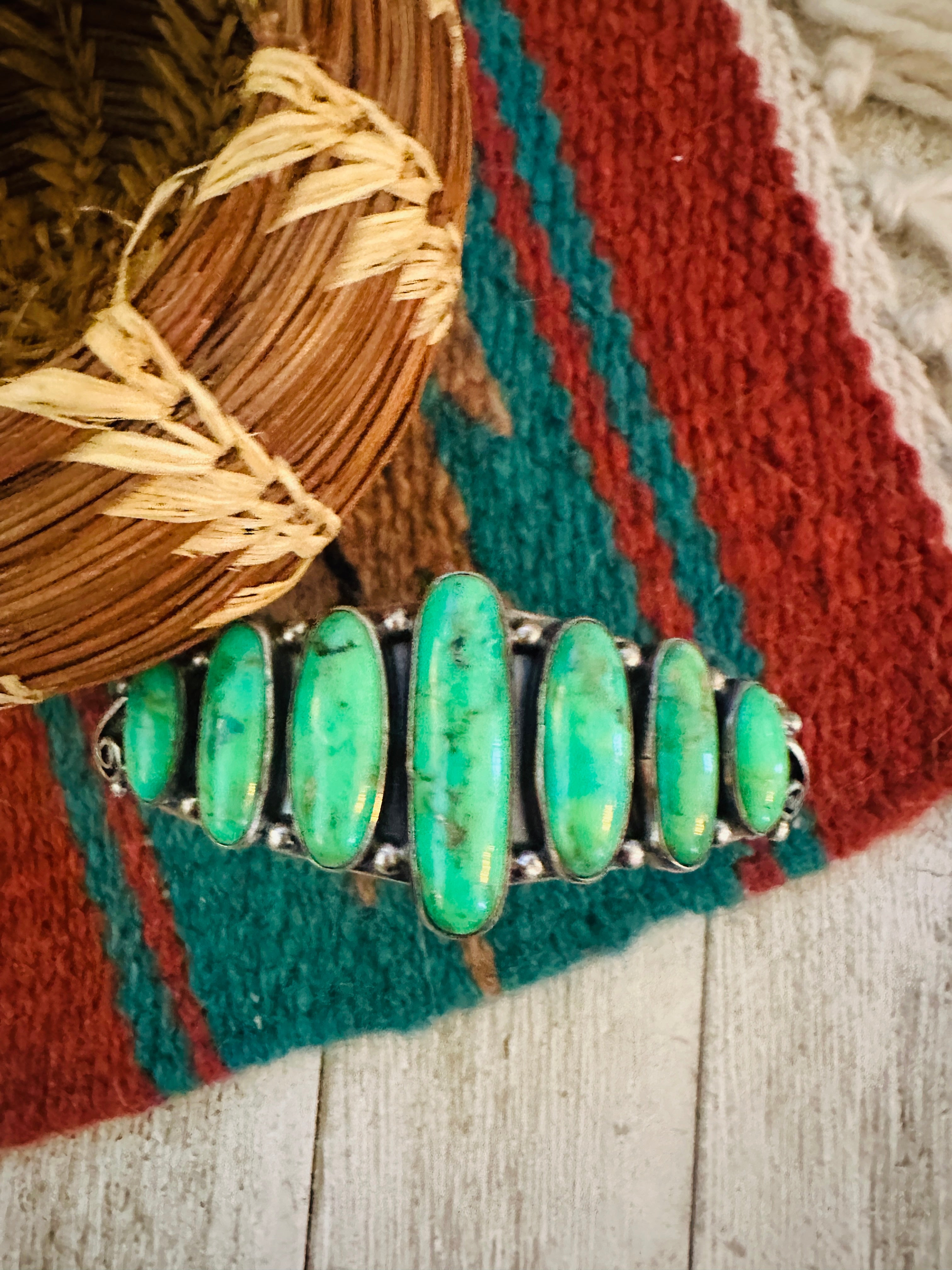 Handcrafted Green Kingman Turquoise & Sterling Silver Cuff Bracelet