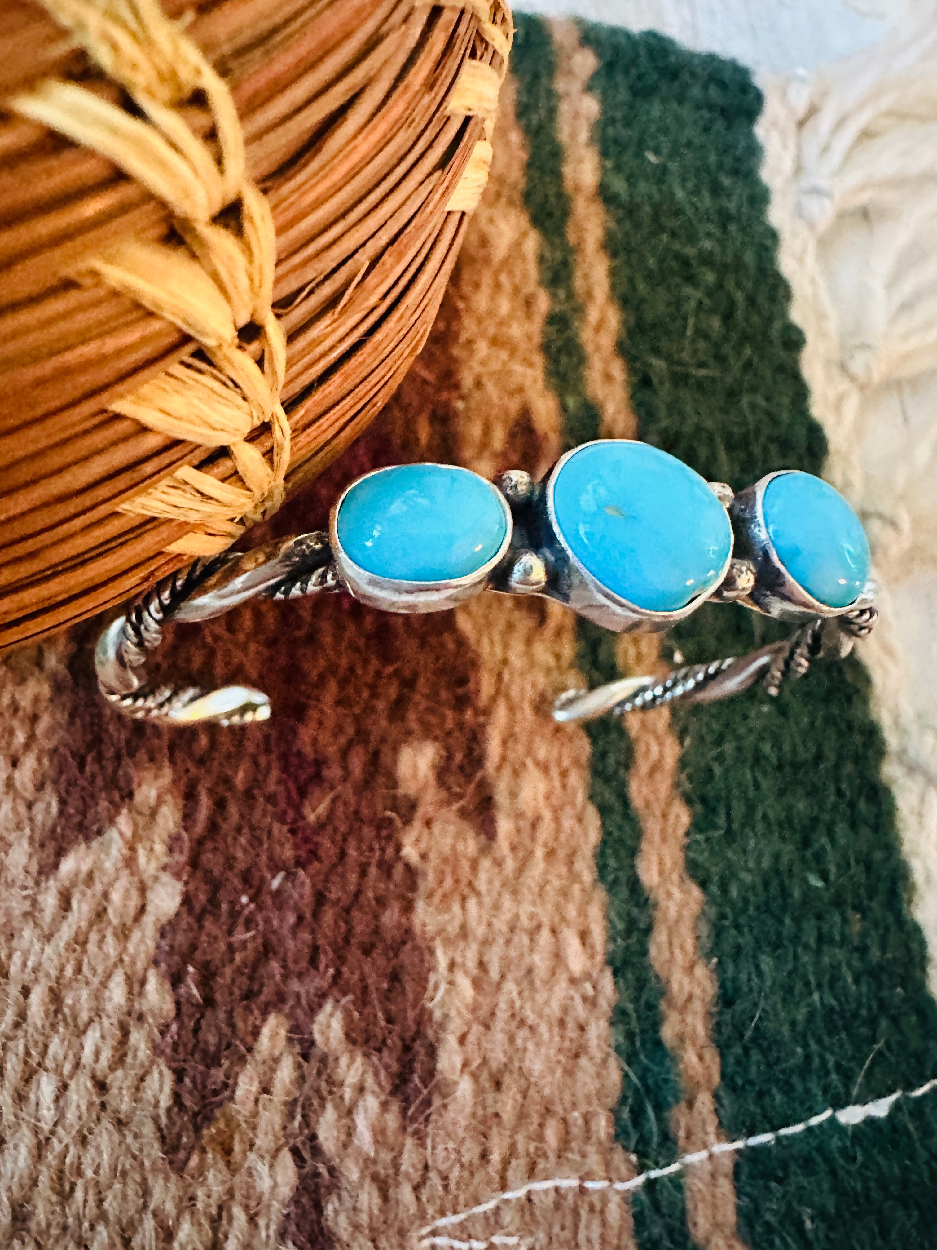 Navajo Turquoise & Twisted Sterling Silver Cuff Bracelet