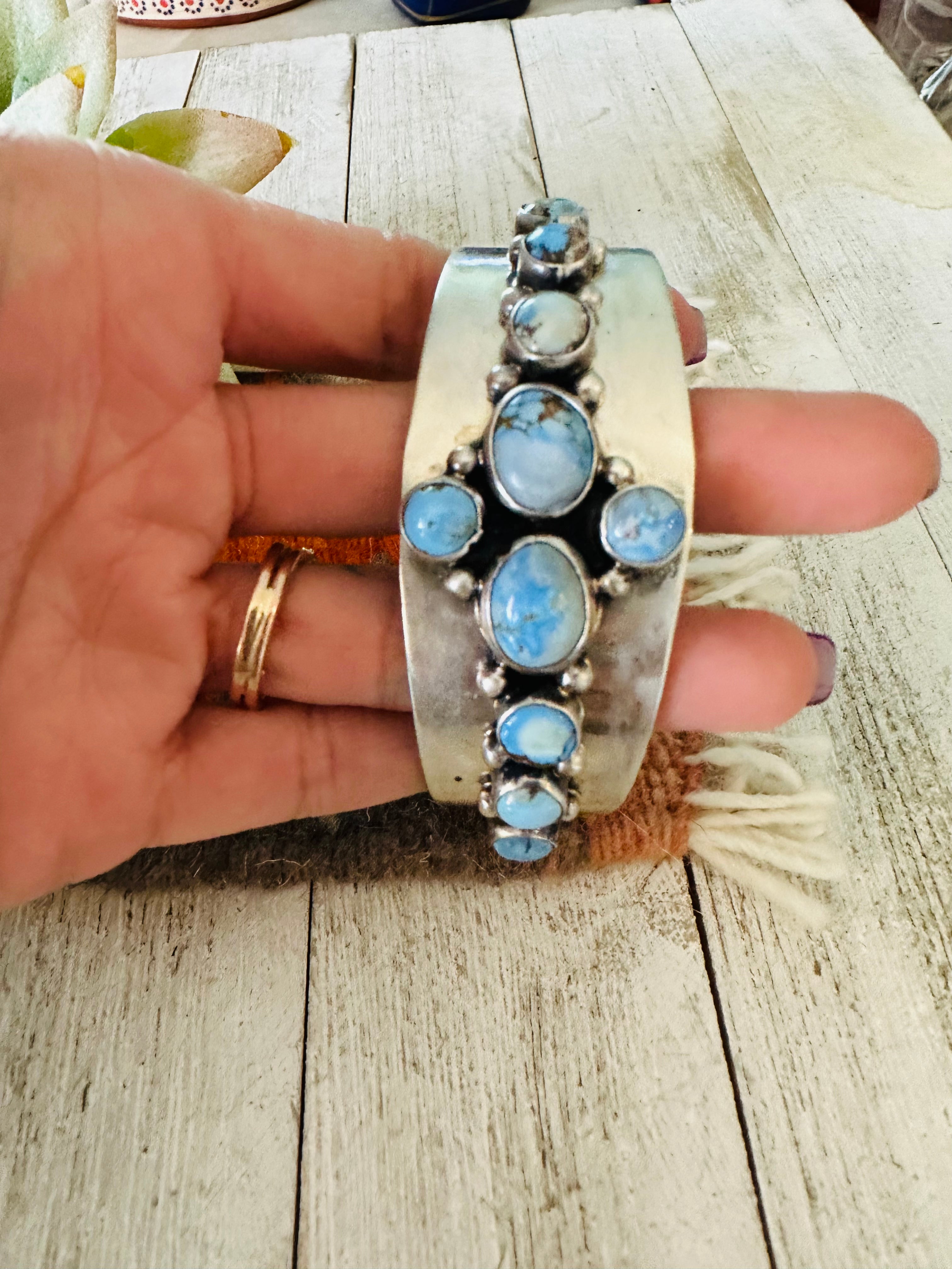 Navajo Golden Hills Turquoise & Sterling Silver Cuff Bracelet